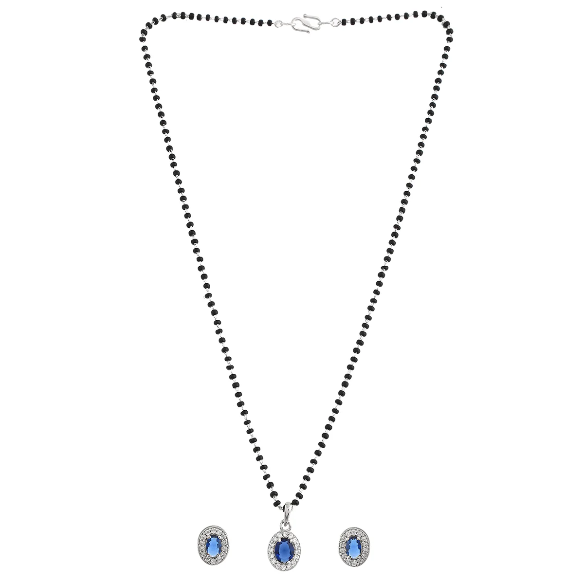 Sparkling Essesntials Blue Oval Silver Mangalsutra Set - Image 3