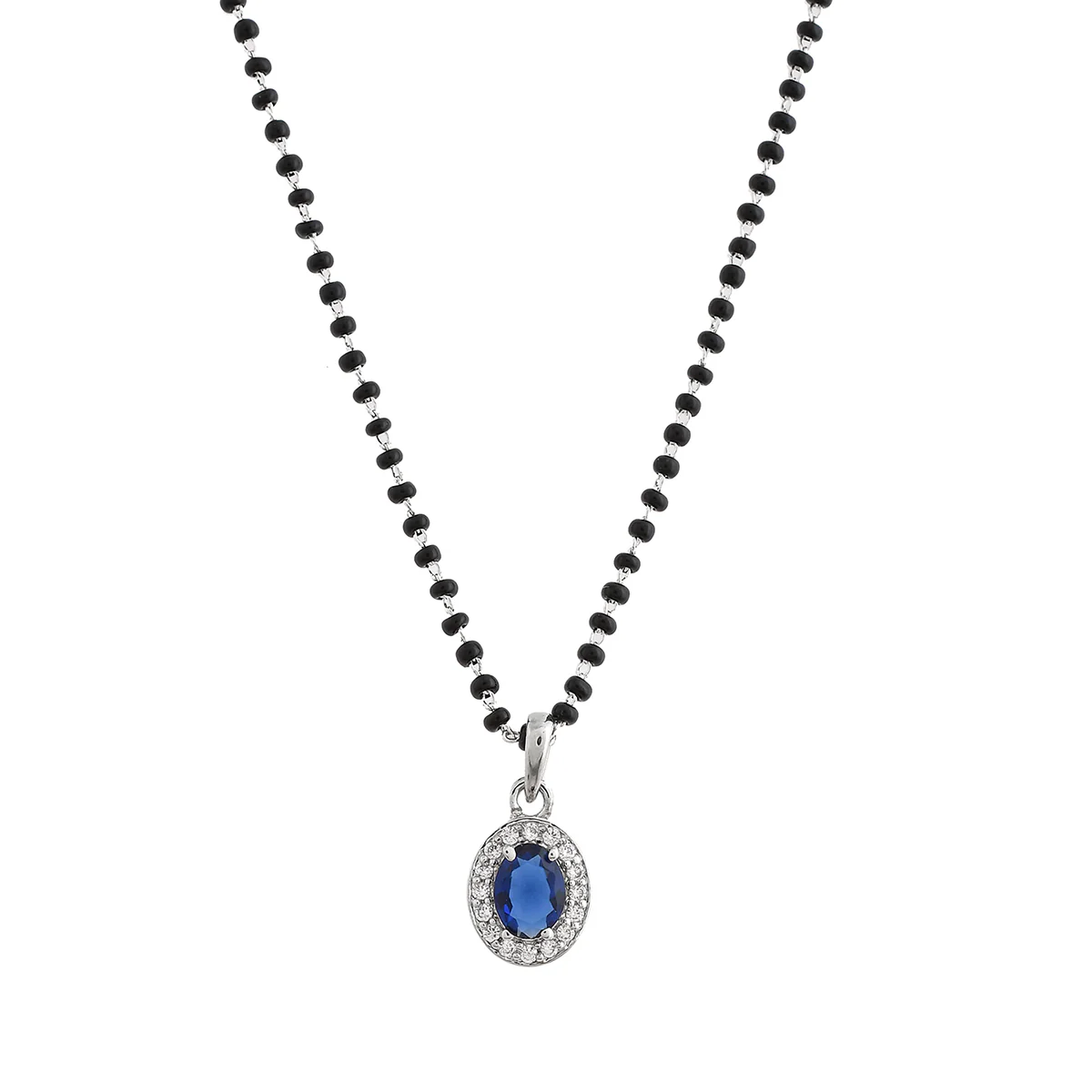Sparkling Essesntials Blue Oval Silver Mangalsutra Set - Image 4