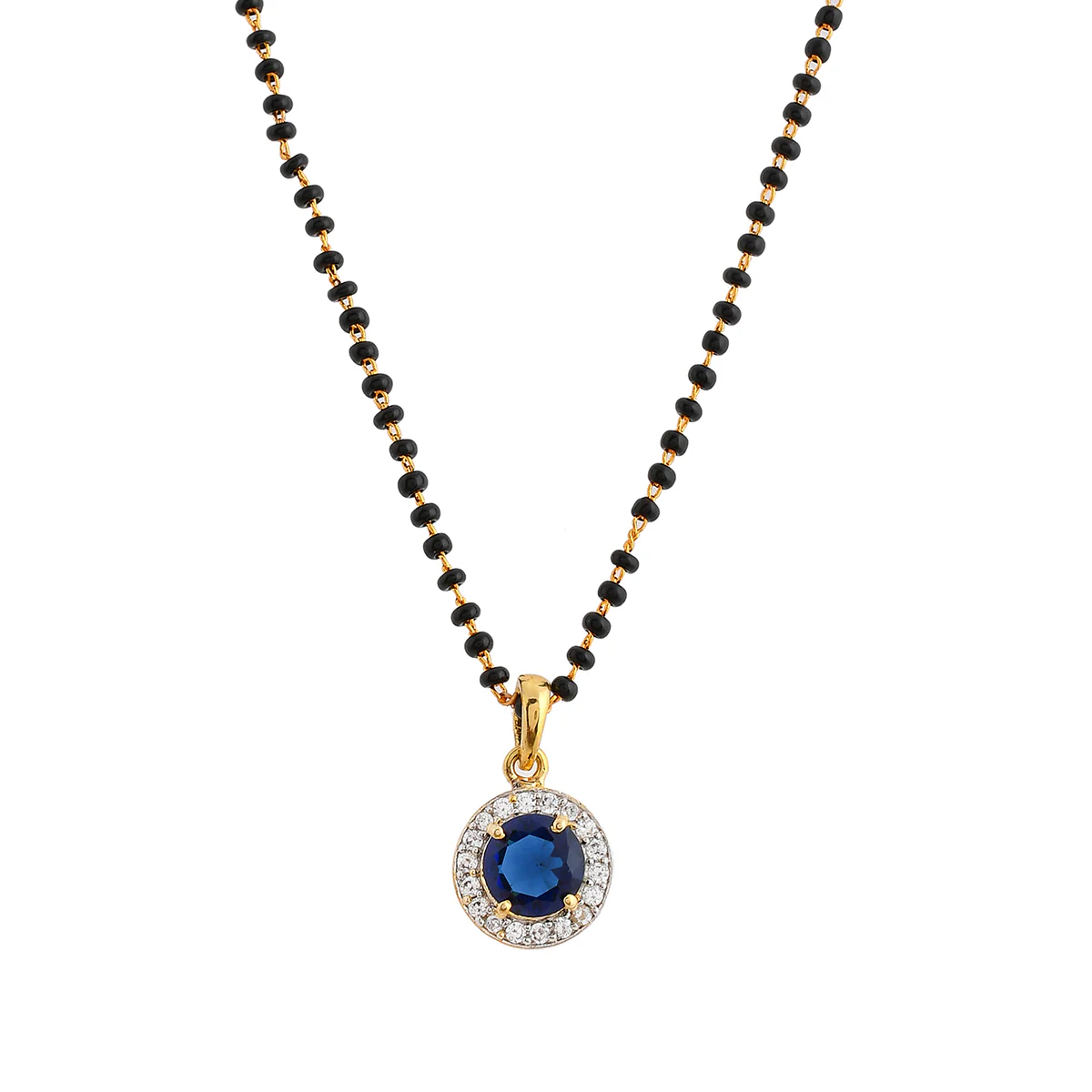 Sparkling Essesntials Blue Round Gold Plated Mangalsutra Set - Image 4