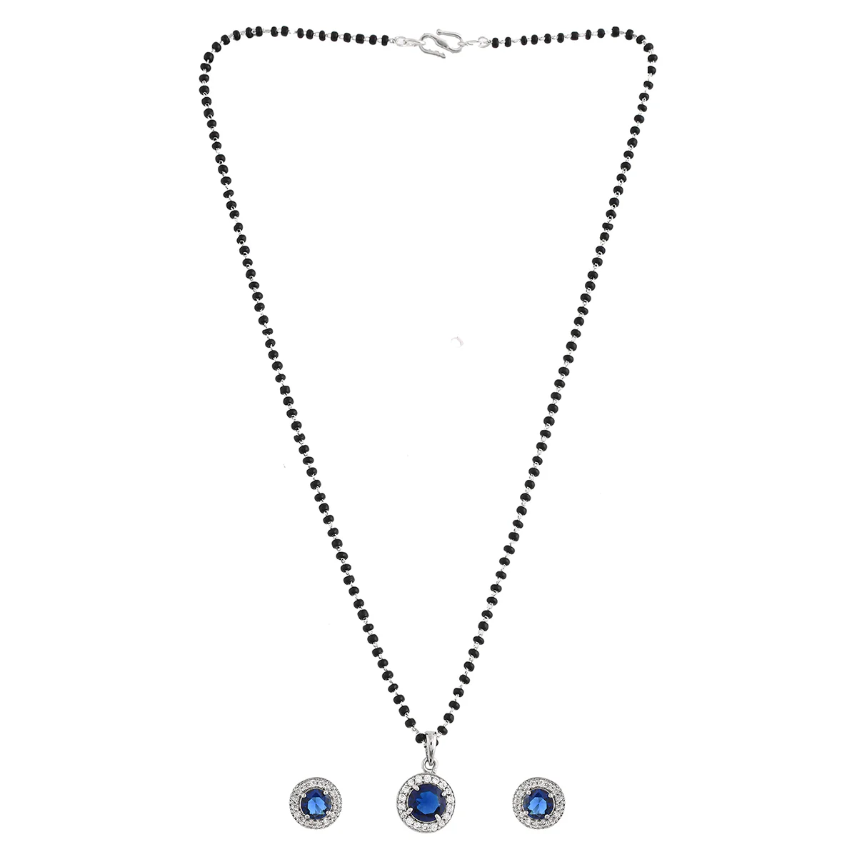 Sparkling Essesntials Blue Round Stone Silver Mangalsutra Set - Image 3