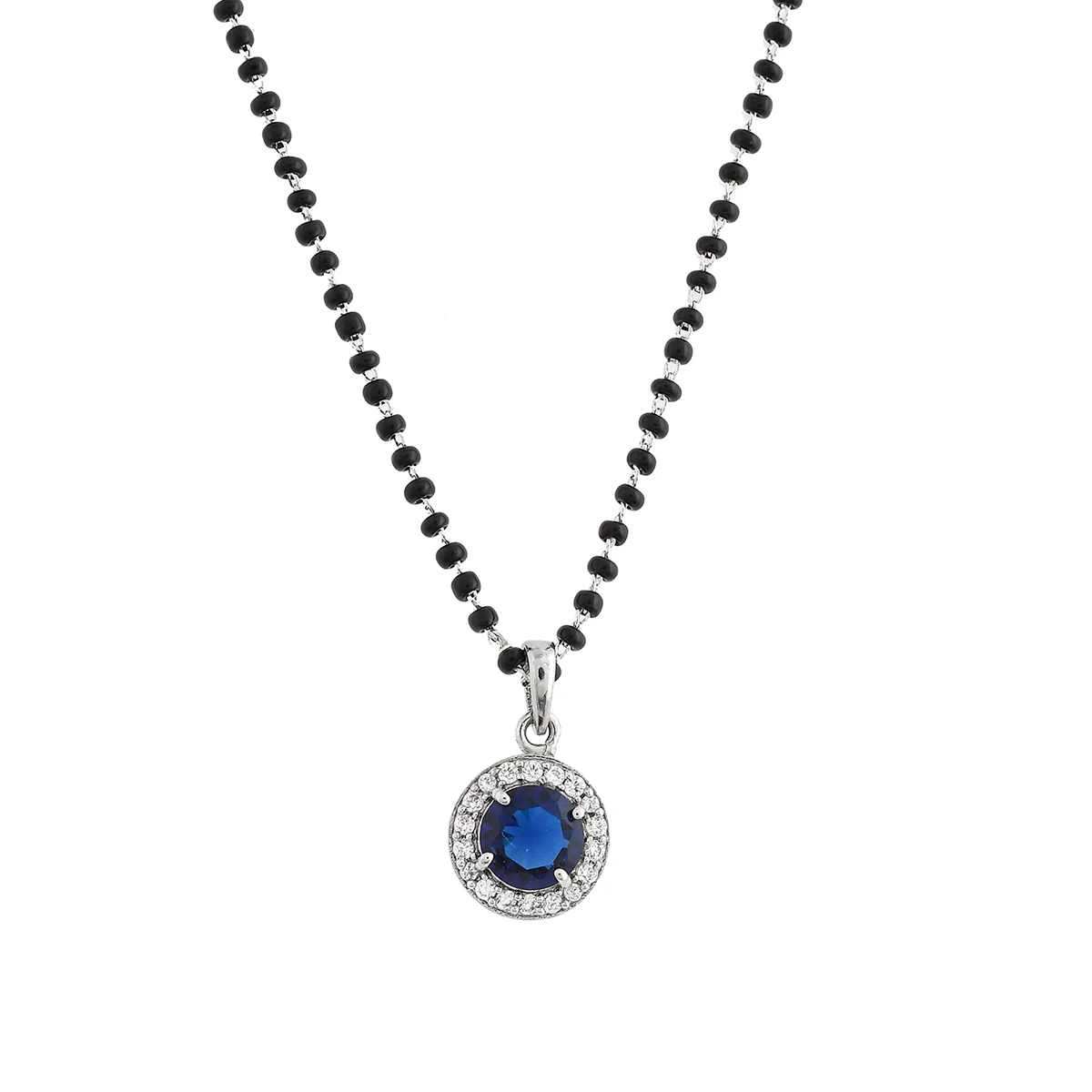 Sparkling Essesntials Blue Round Stone Silver Mangalsutra Set - Image 4