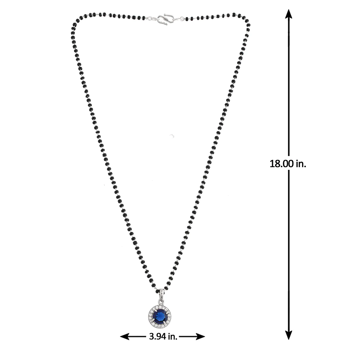 Sparkling Essesntials Blue Round Stone Silver Mangalsutra Set - Image 6