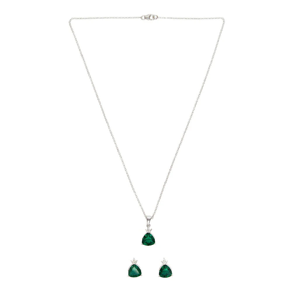 Sparkling Green Stone Cz Pendant Set With Chain - Image 3