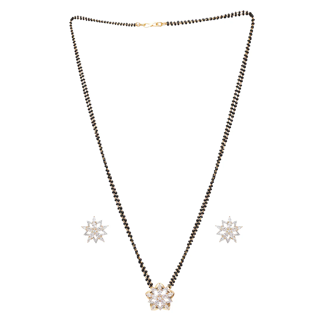 Sparkling Mangalsutra Necklace Set with Starry Floral Motifs - Image 3