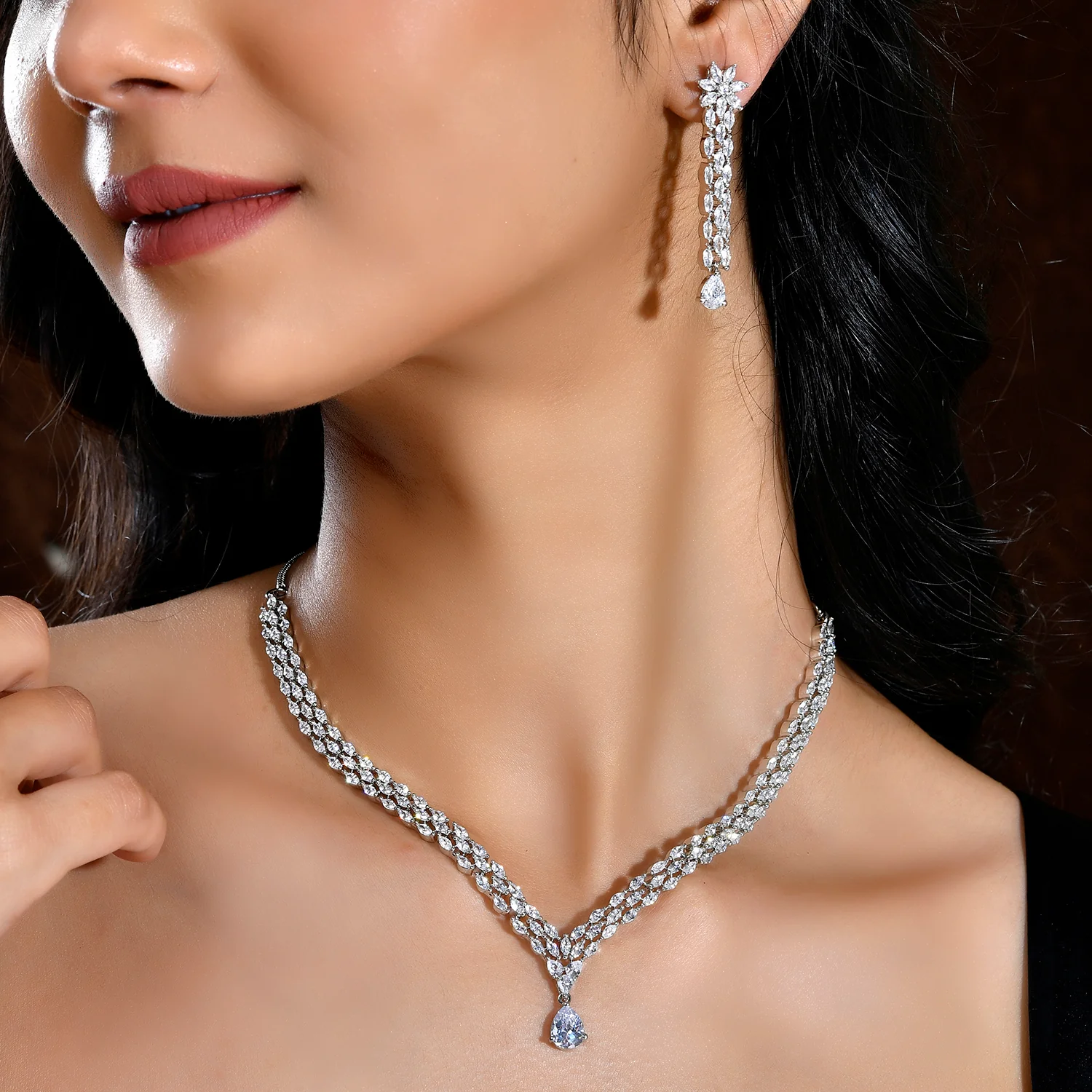 Sparkling Opulance Crystal Radiance American Diamond Necklace Set - Image 2