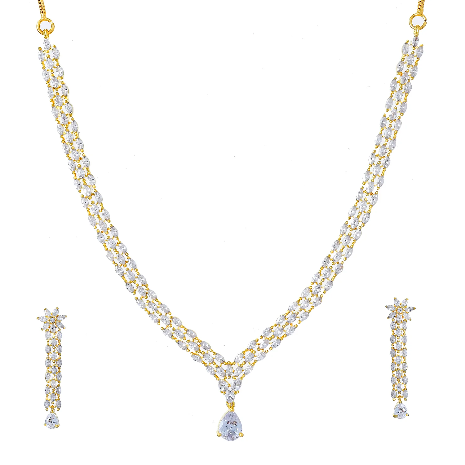 Sparkling Opulance Crystal Radiance Gold American Diamond Necklace Set - Image 3