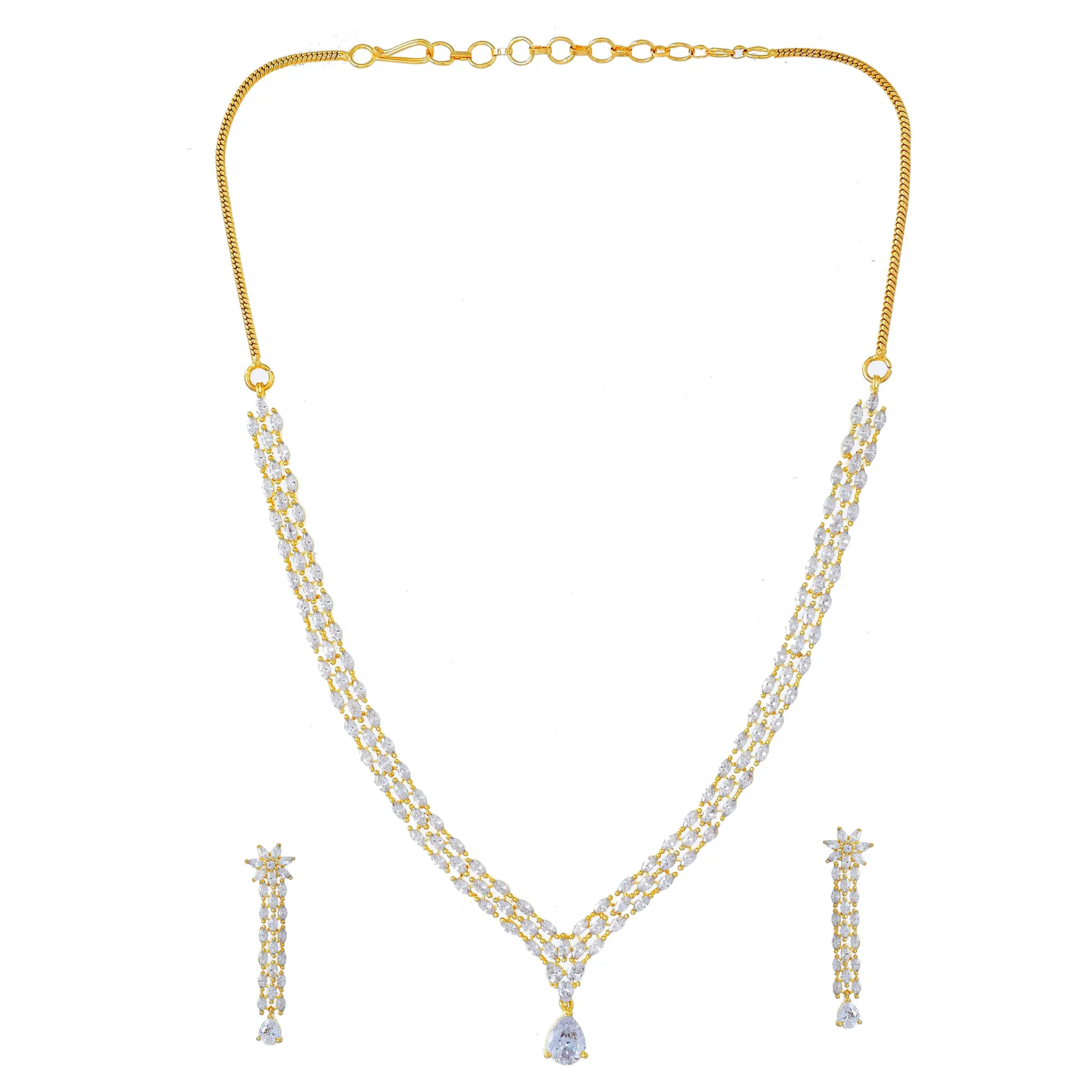 Sparkling Opulance Crystal Radiance Gold American Diamond Necklace Set - Image 4