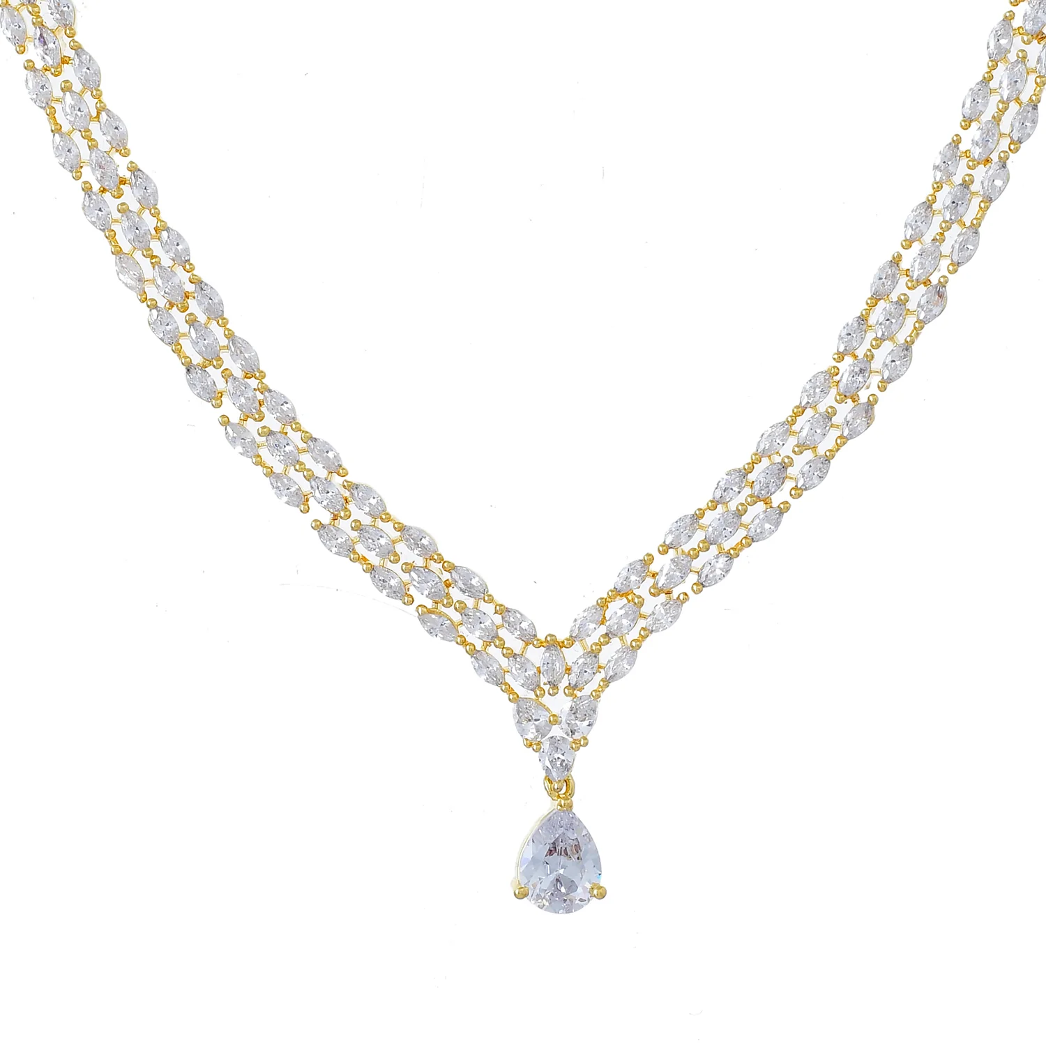 Sparkling Opulance Crystal Radiance Gold American Diamond Necklace Set - Image 5