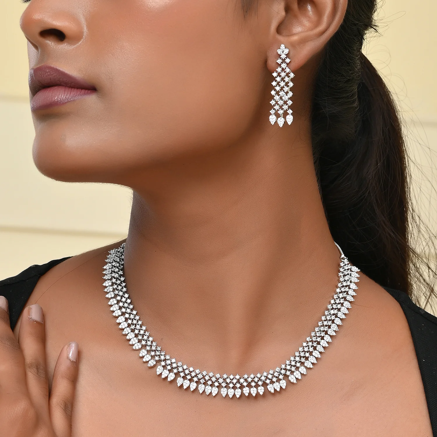 Sparkling Opulance Dazzling American Diamond Necklace Set - Image 2