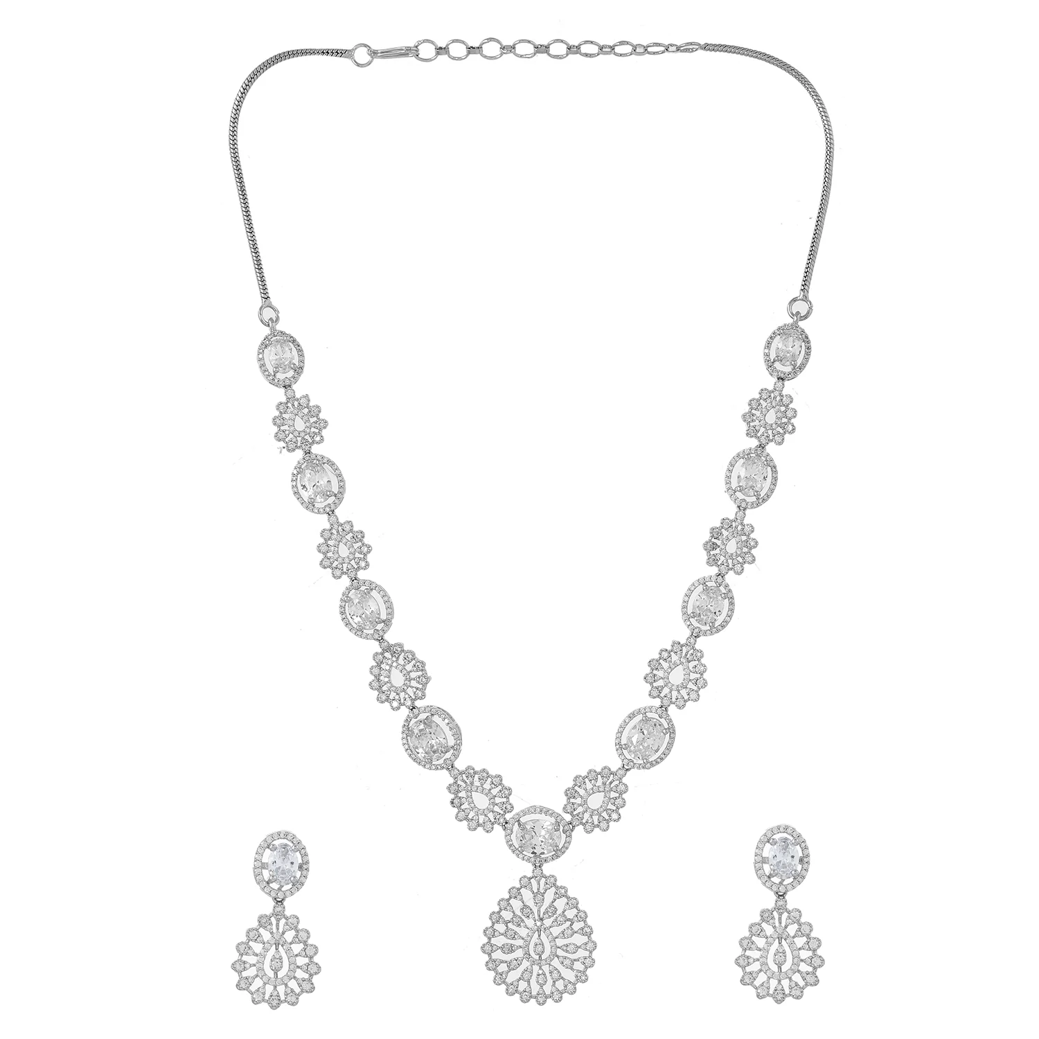 Sparkling Opulance Diamond Halo American Diamond Necklace Set - Image 4