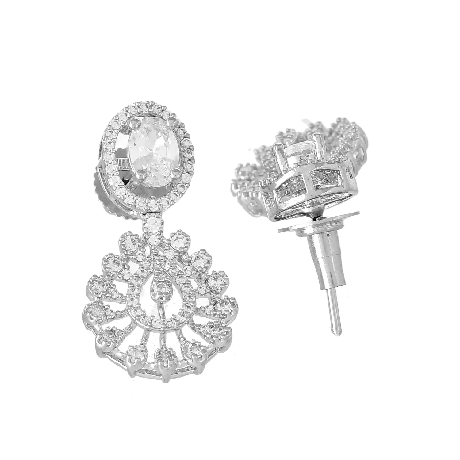 Sparkling Opulance Diamond Halo American Diamond Necklace Set - Image 7