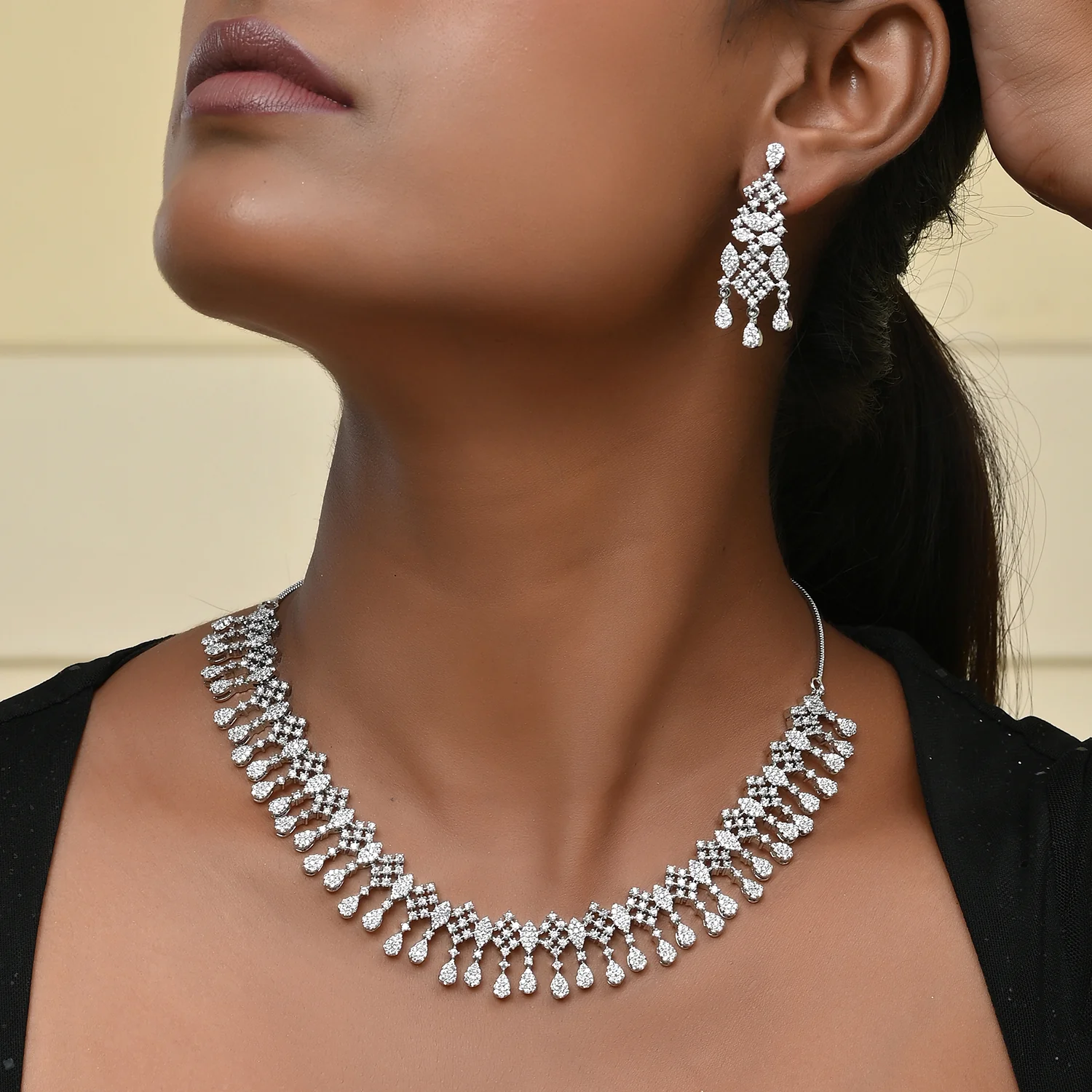 Sparkling Opulance Elegant Teardrop American Diamond Necklace Set - Image 2