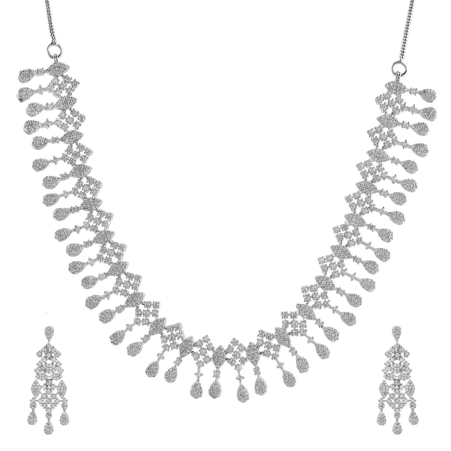 Sparkling Opulance Elegant Teardrop American Diamond Necklace Set - Image 3