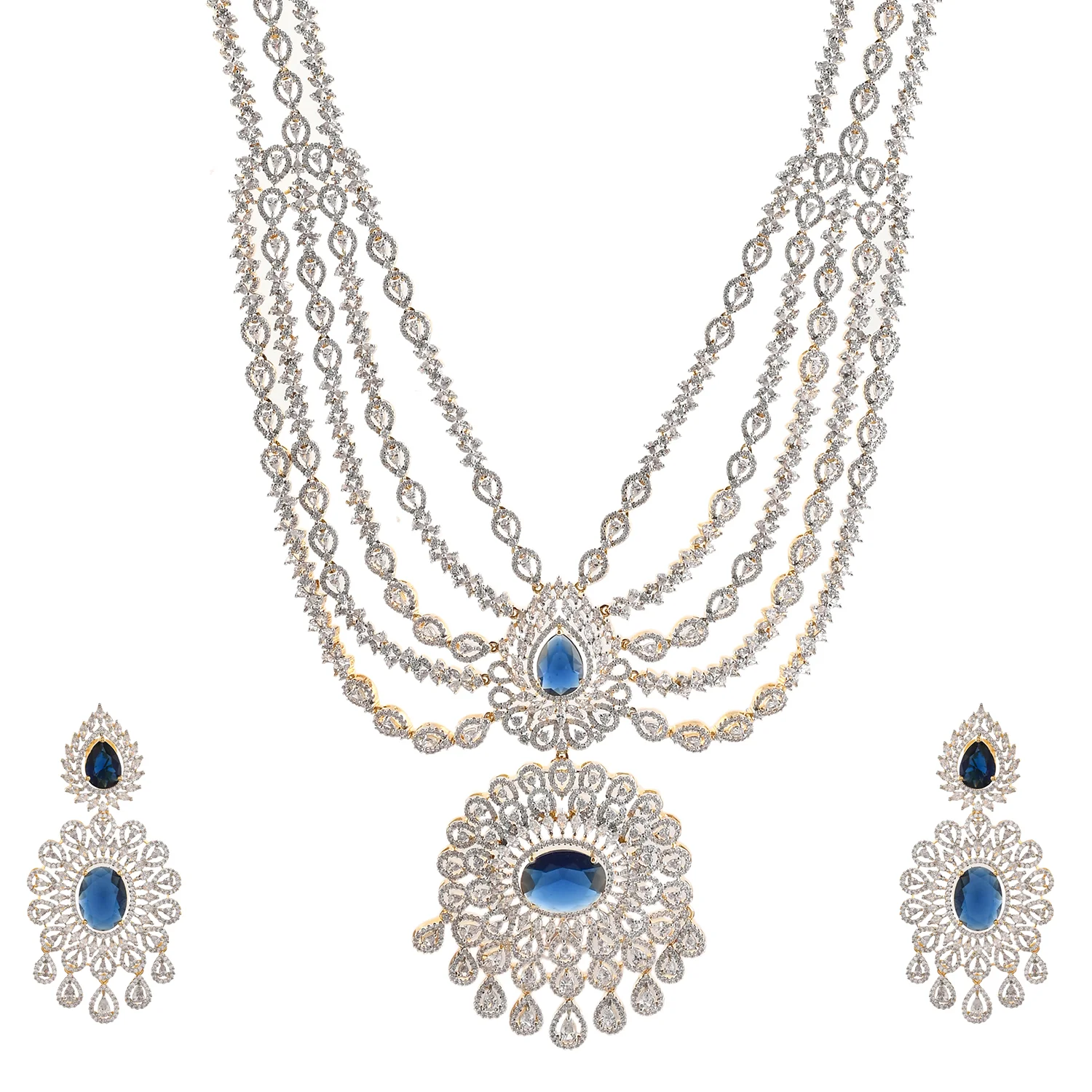 Sparkling Opulance Glorious Blue American Diamond Necklace Set - Image 3