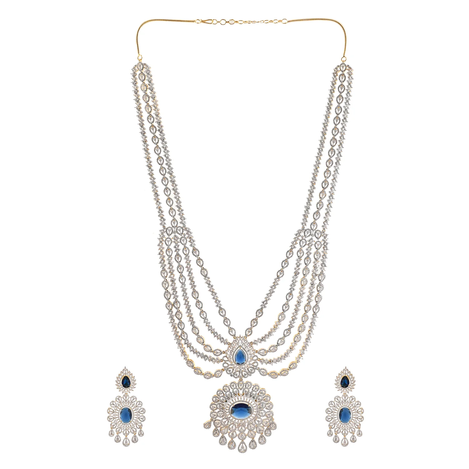 Sparkling Opulance Glorious Blue American Diamond Necklace Set - Image 4