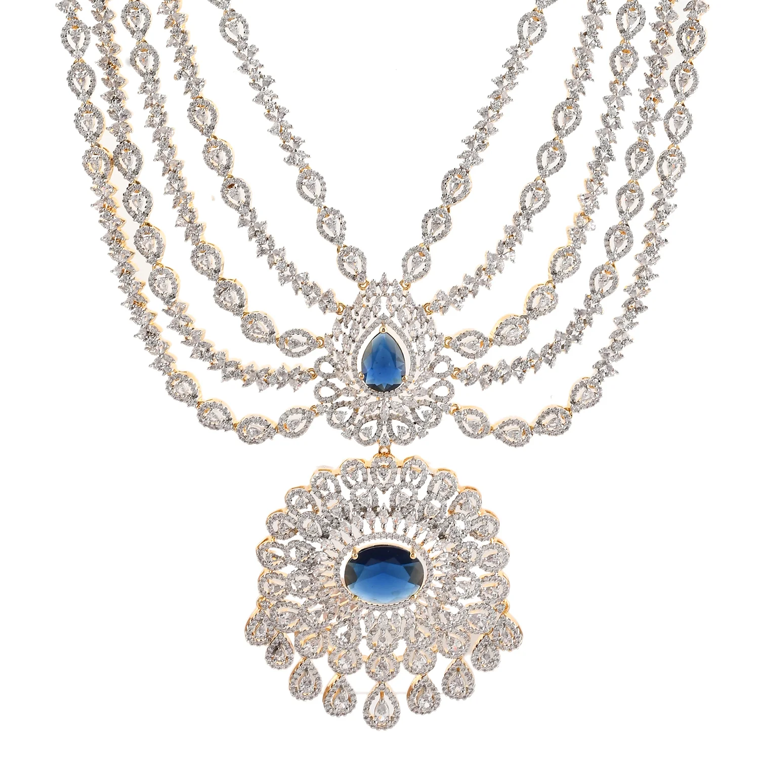 Sparkling Opulance Glorious Blue American Diamond Necklace Set - Image 5