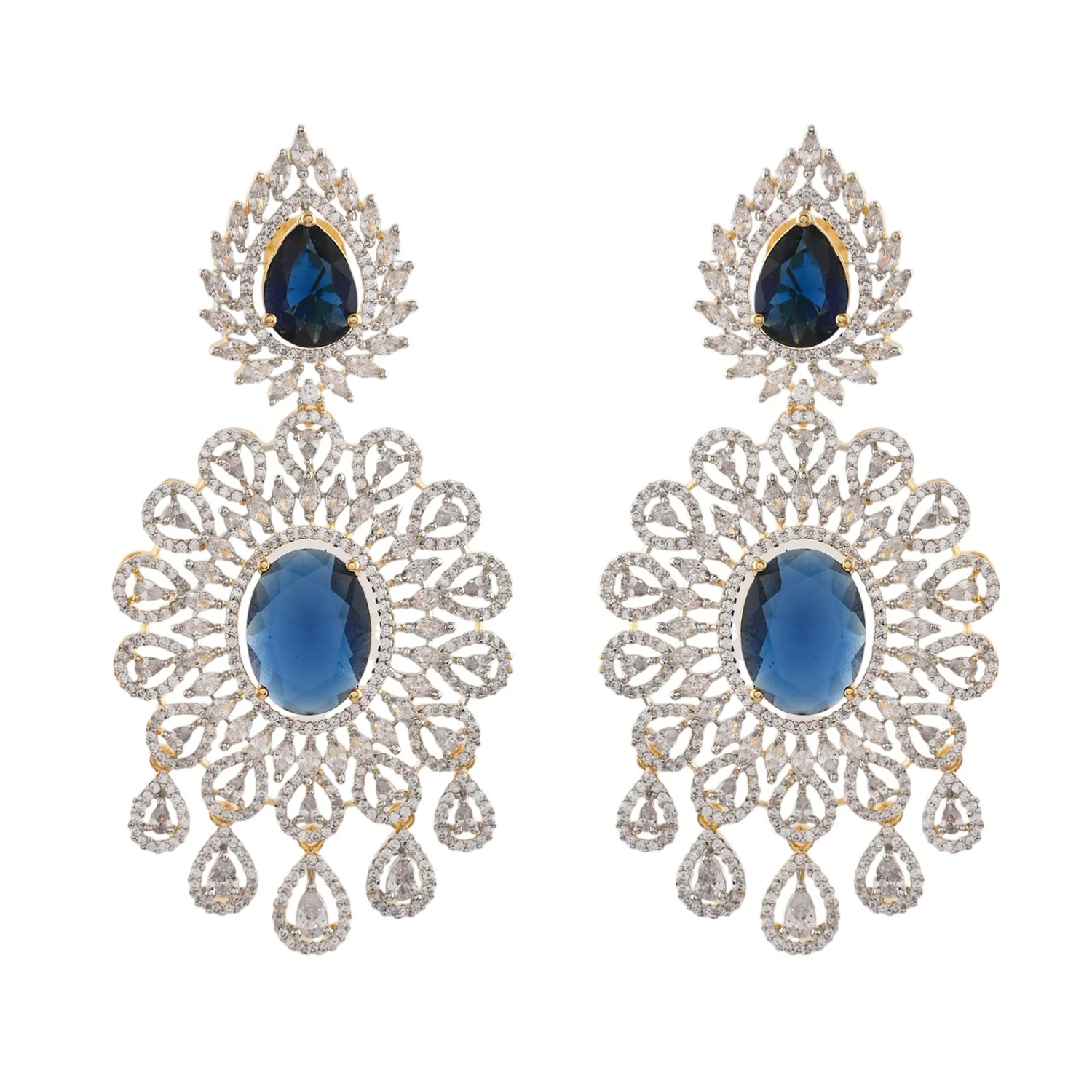 Sparkling Opulance Glorious Blue American Diamond Necklace Set - Image 6