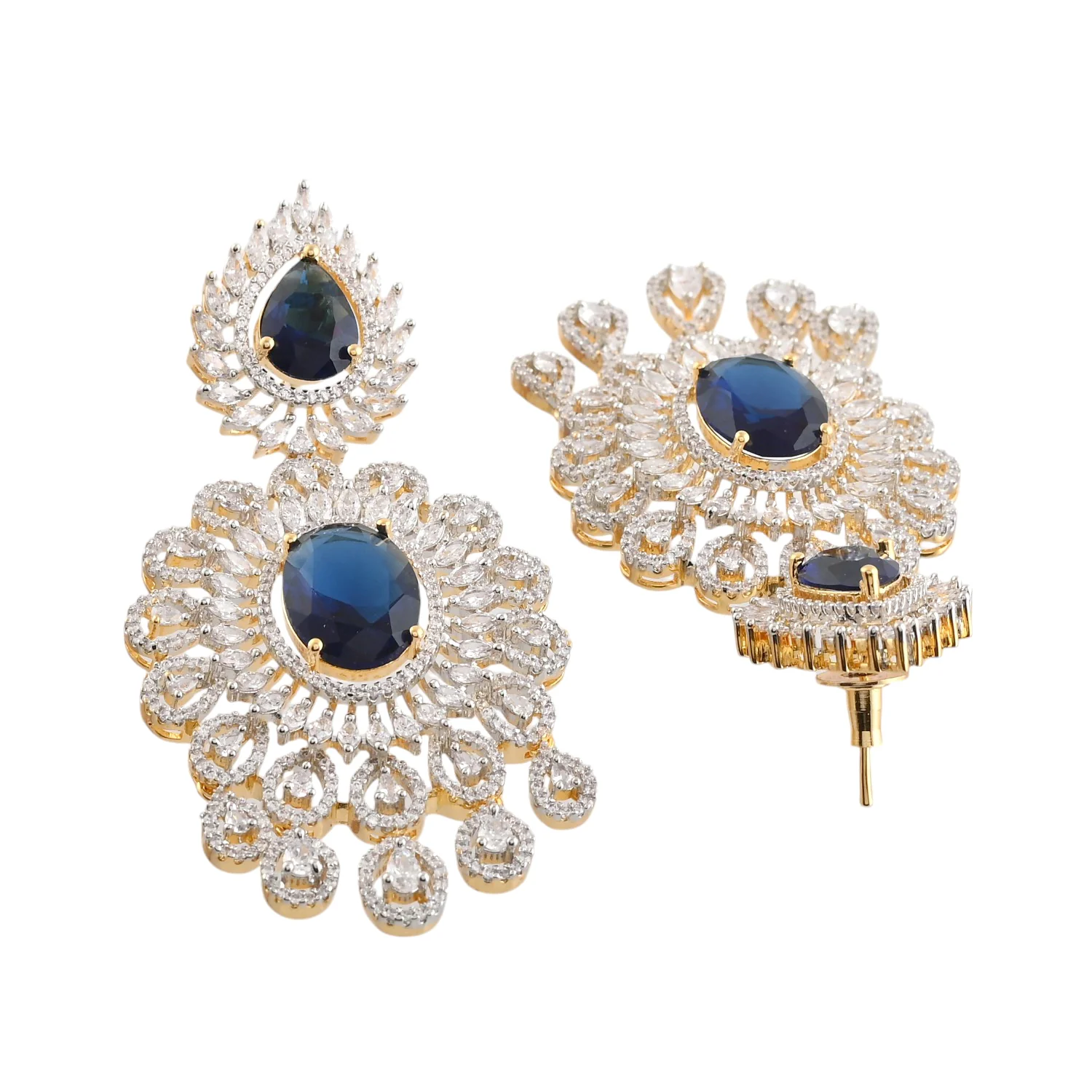 Sparkling Opulance Glorious Blue American Diamond Necklace Set - Image 7