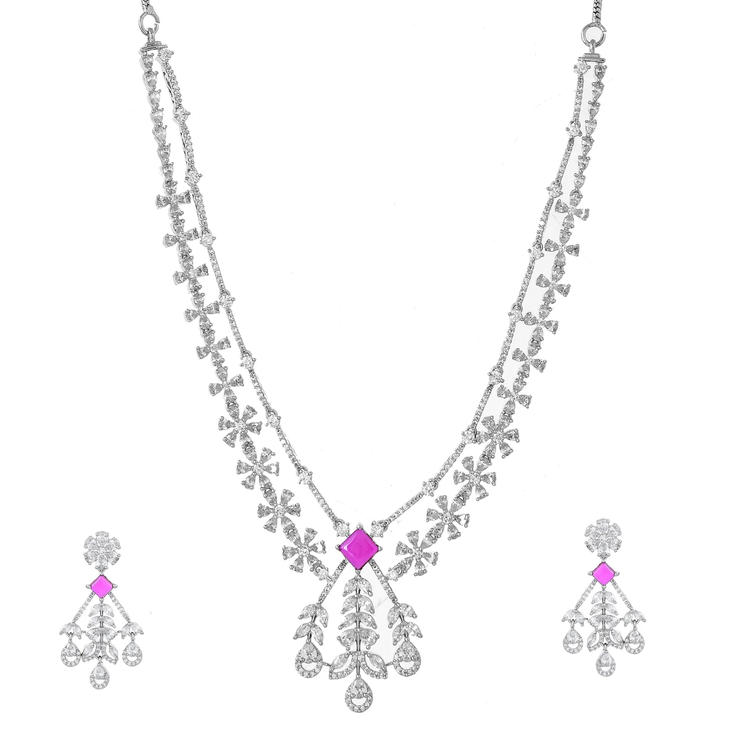 Sparkling Opulance Lilac Vines American Diamond Necklace Set - Image 3