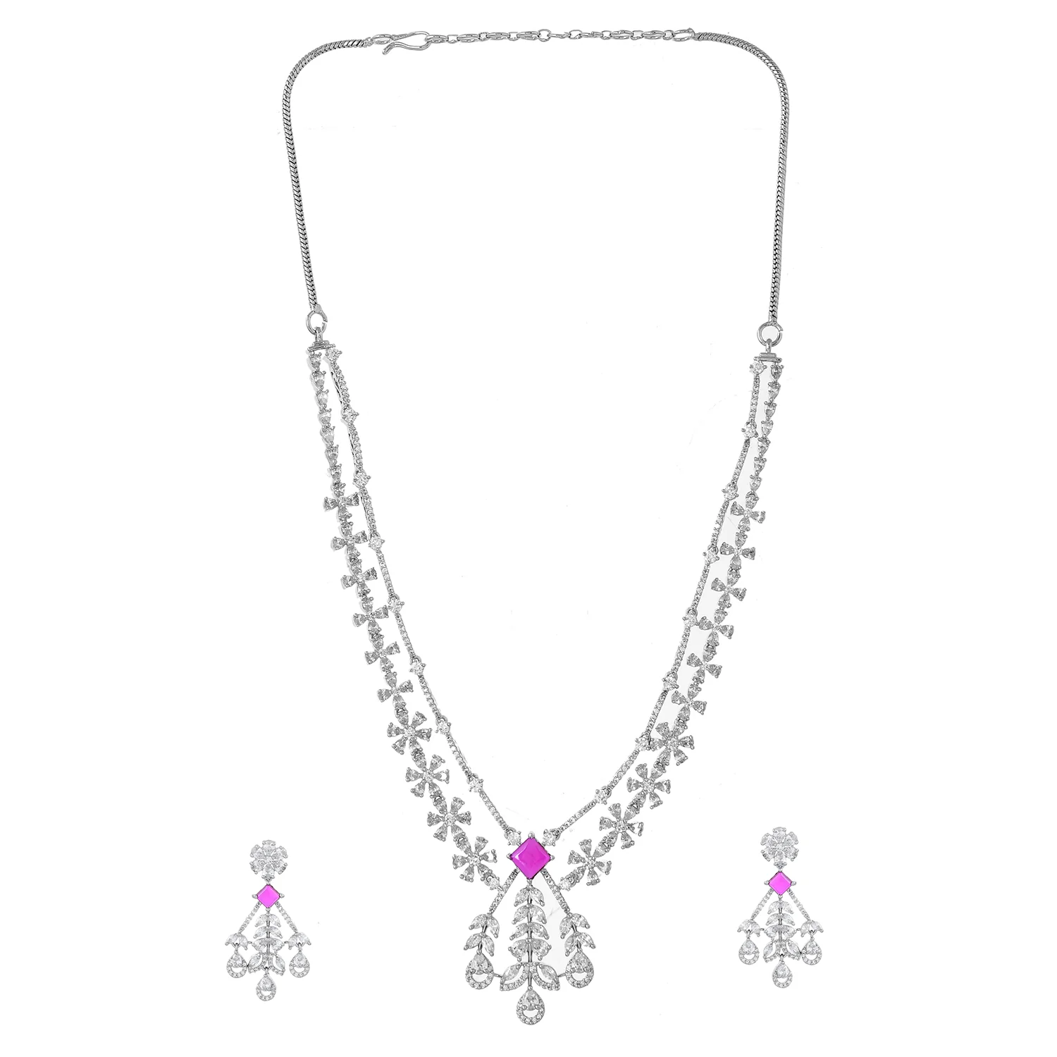 Sparkling Opulance Lilac Vines American Diamond Necklace Set - Image 4