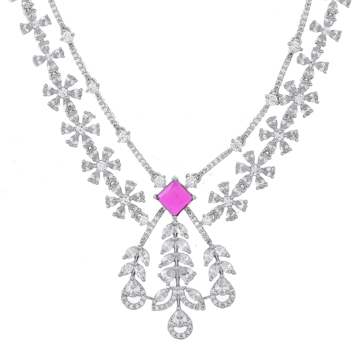 Sparkling Opulance Lilac Vines American Diamond Necklace Set - Image 5