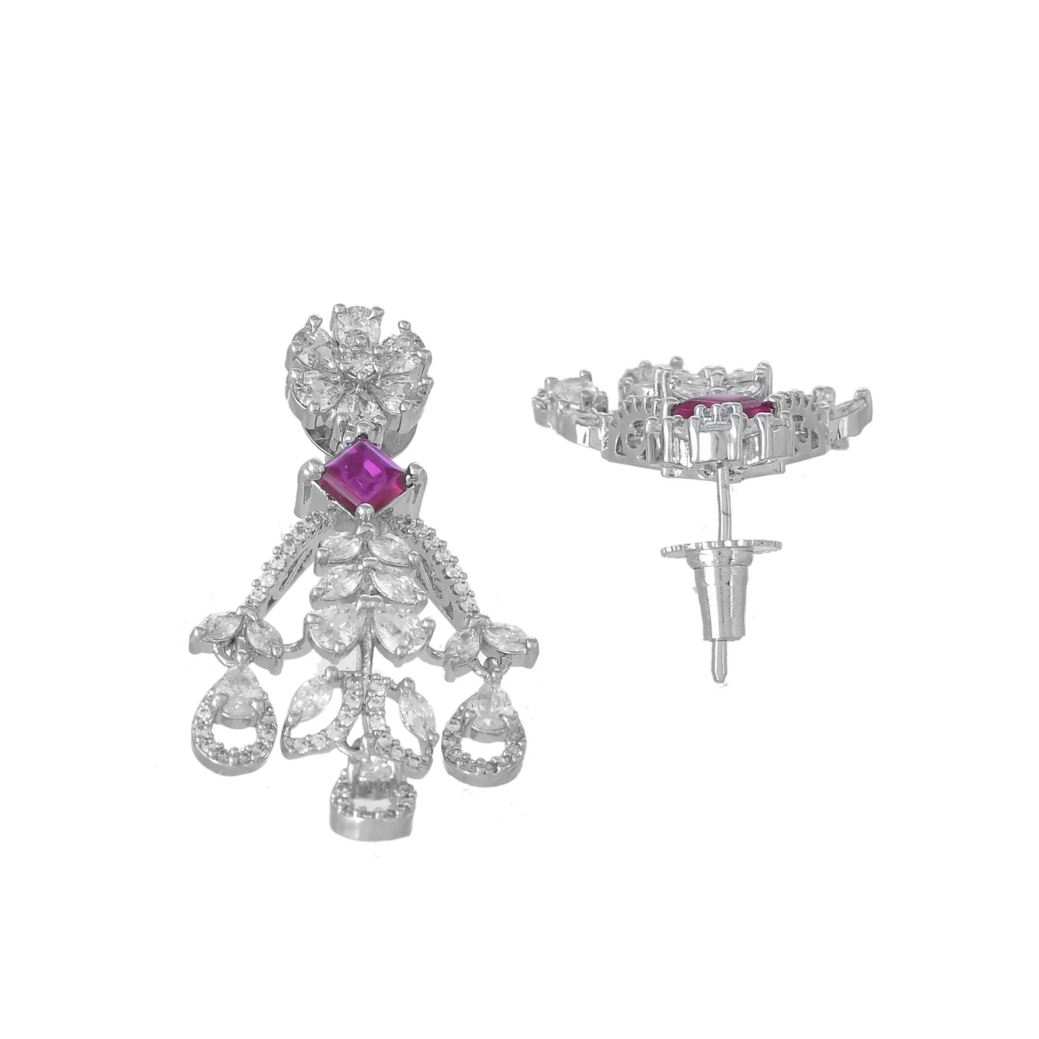 Sparkling Opulance Lilac Vines American Diamond Necklace Set - Image 7