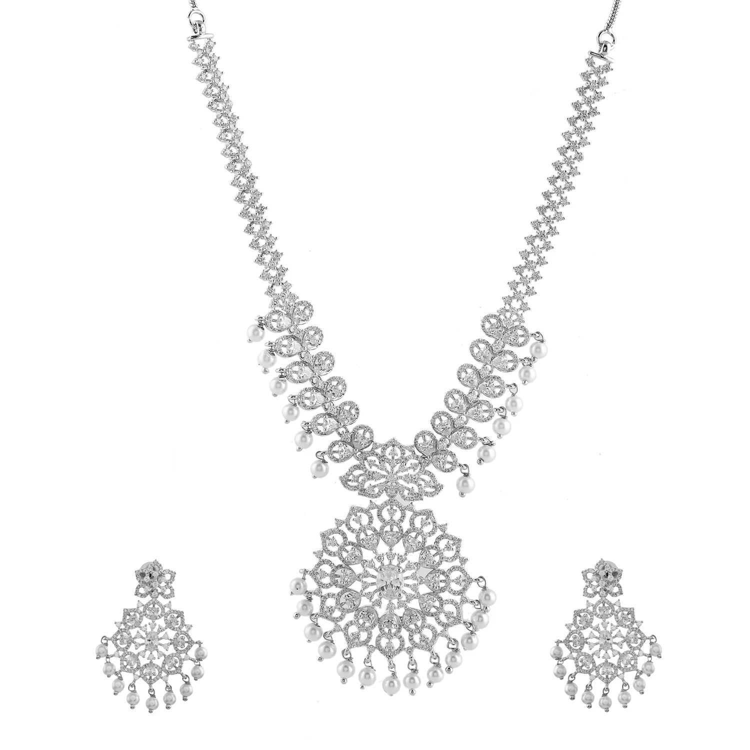 Sparkling Opulance Luxe American Diamond Necklace Set - Image 3