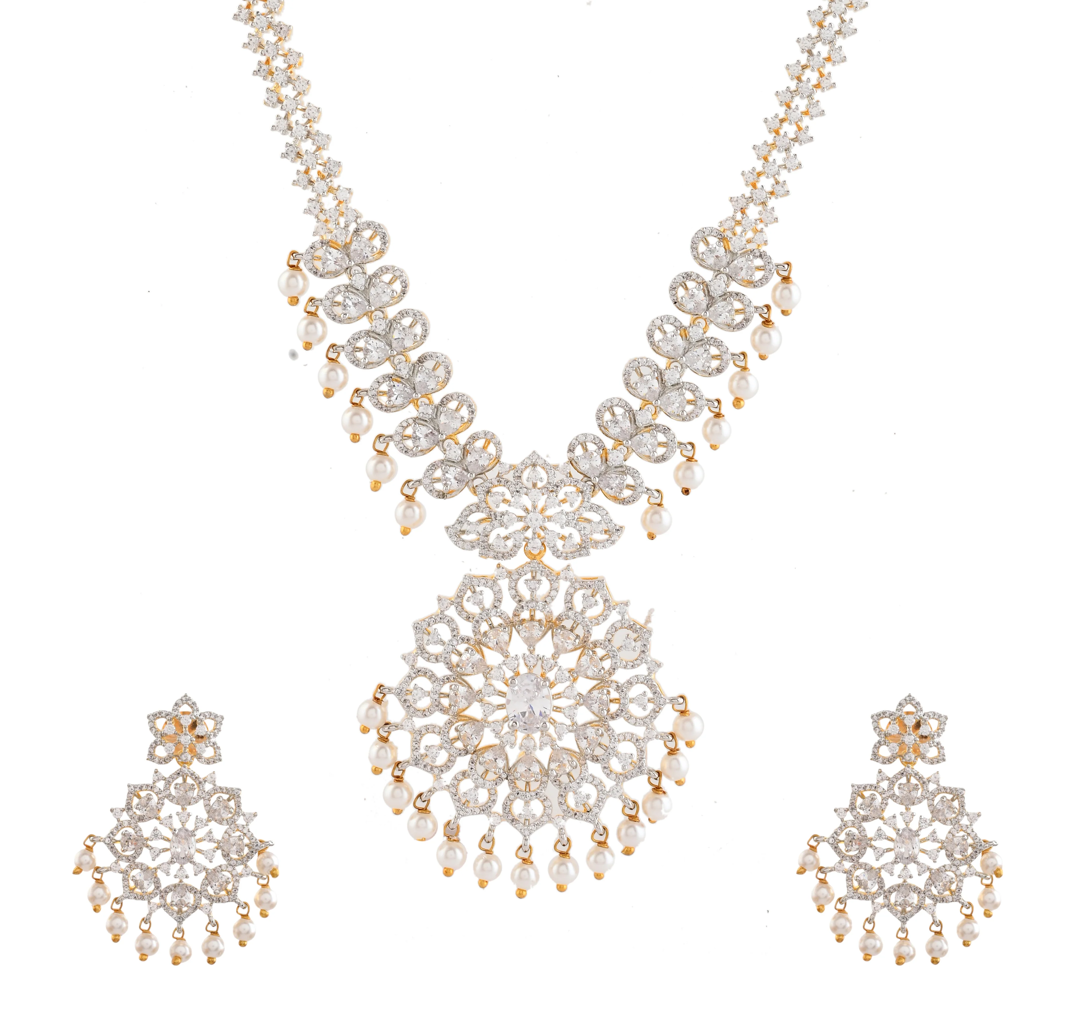 Sparkling Opulance Luxe Gold American Diamond Necklace Set - Image 3