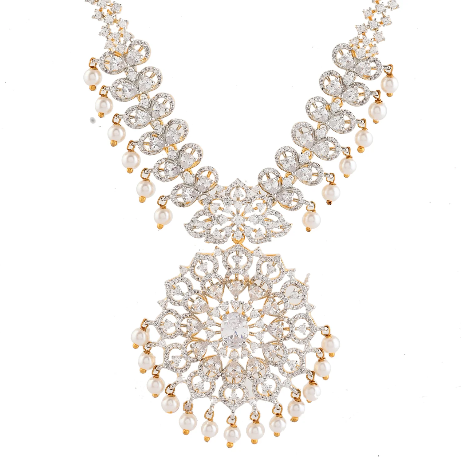 Sparkling Opulance Luxe Gold American Diamond Necklace Set - Image 5