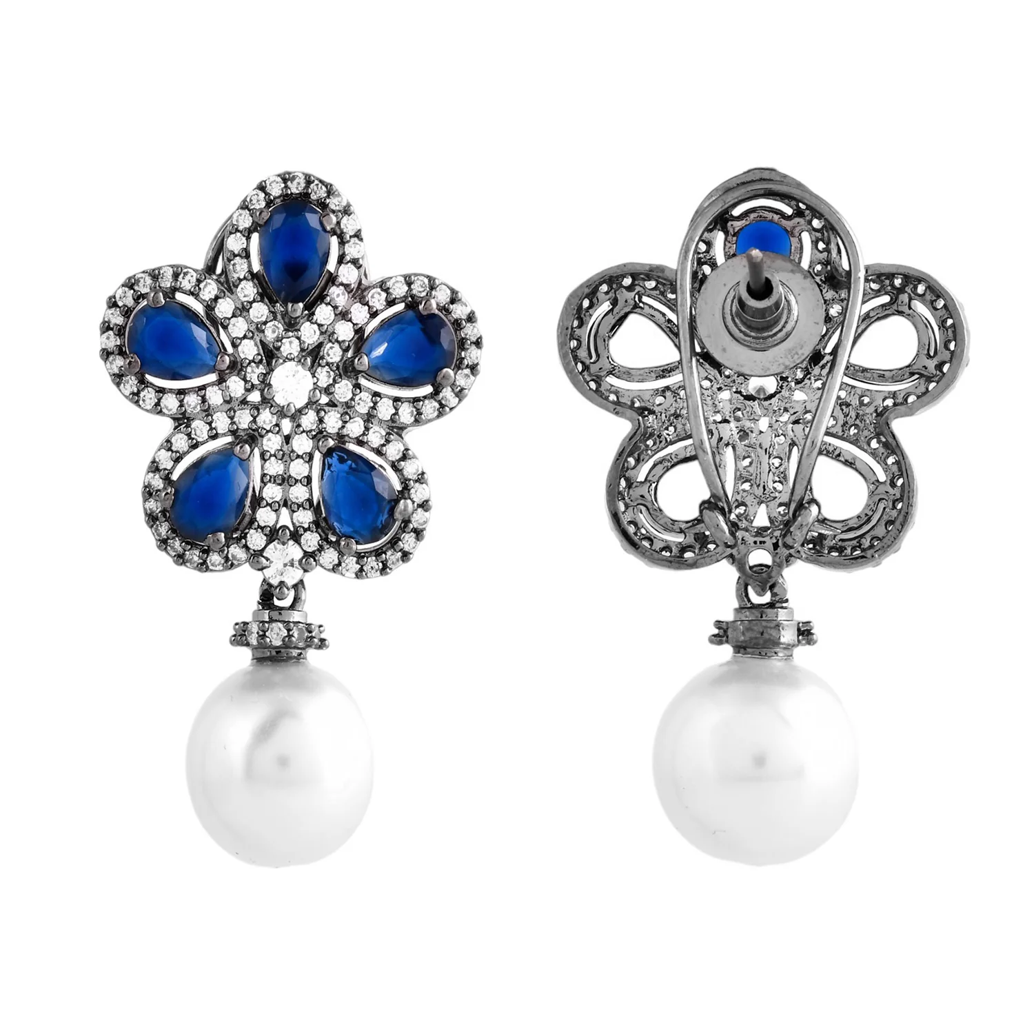 Sparkling Opulance Midnight Blooms American Diamond Dangler Earrings - Image 5