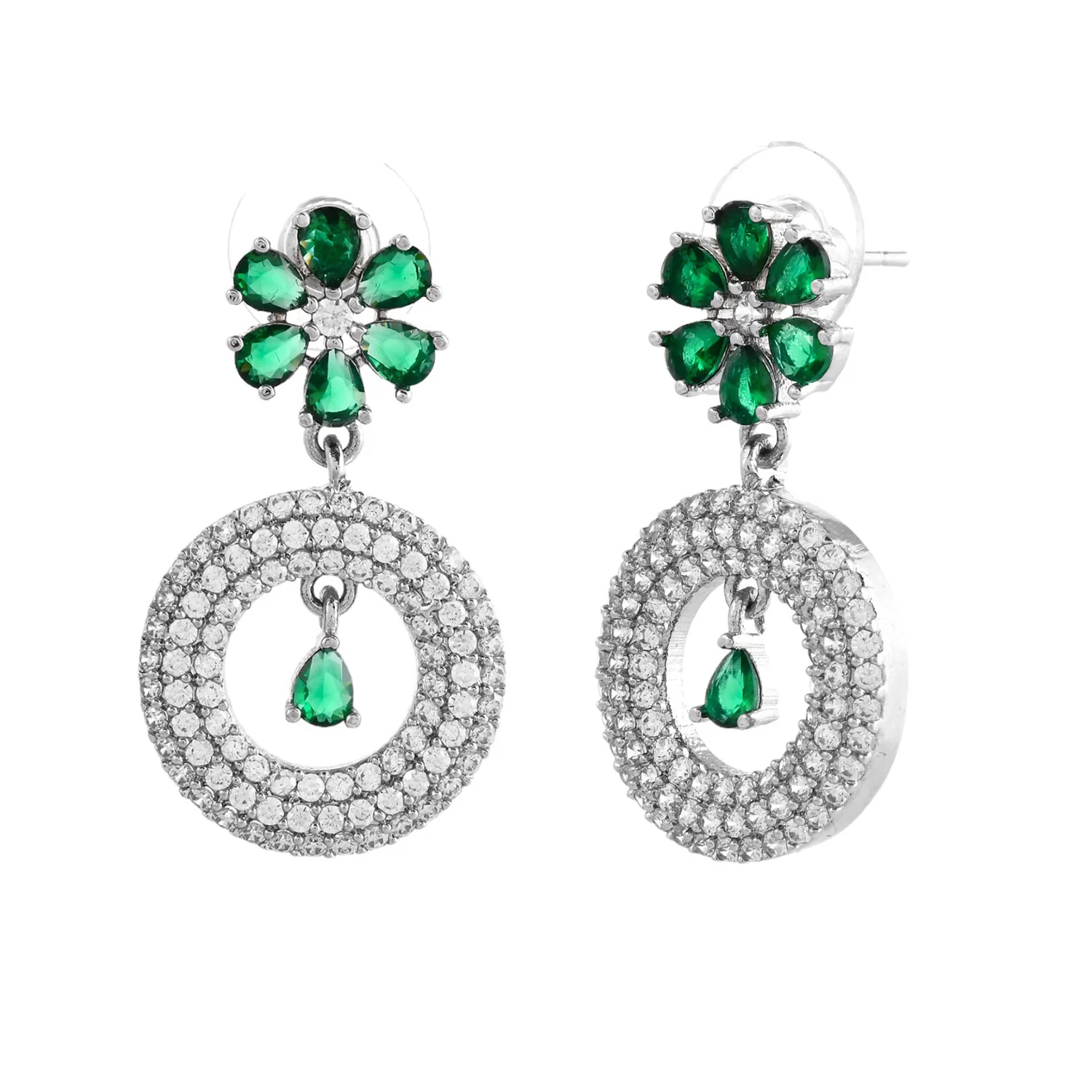 Sparkling Opulance Radiant Floral American Diamond Dangler Earrings - Image 3