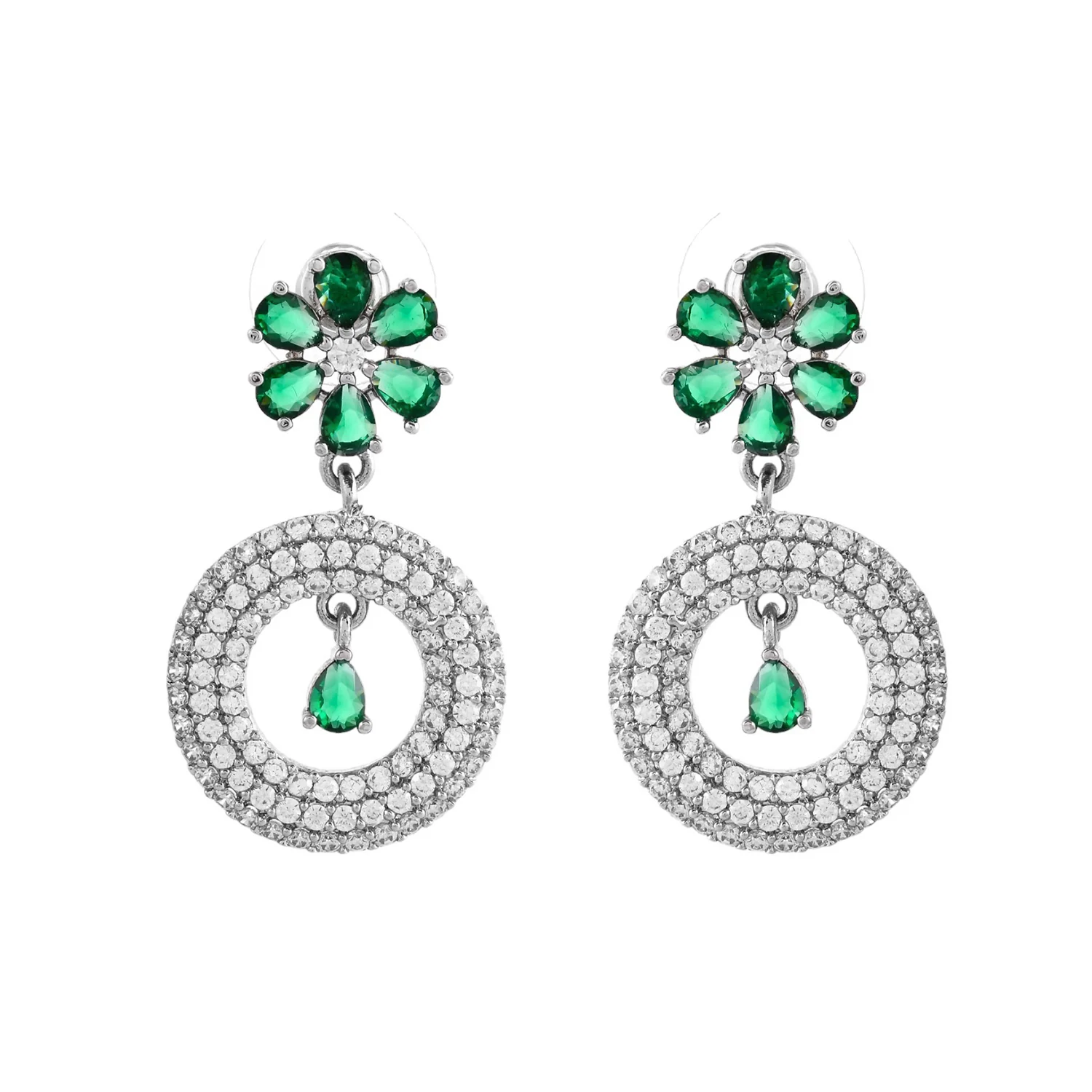 Sparkling Opulance Radiant Floral American Diamond Dangler Earrings - Image 4