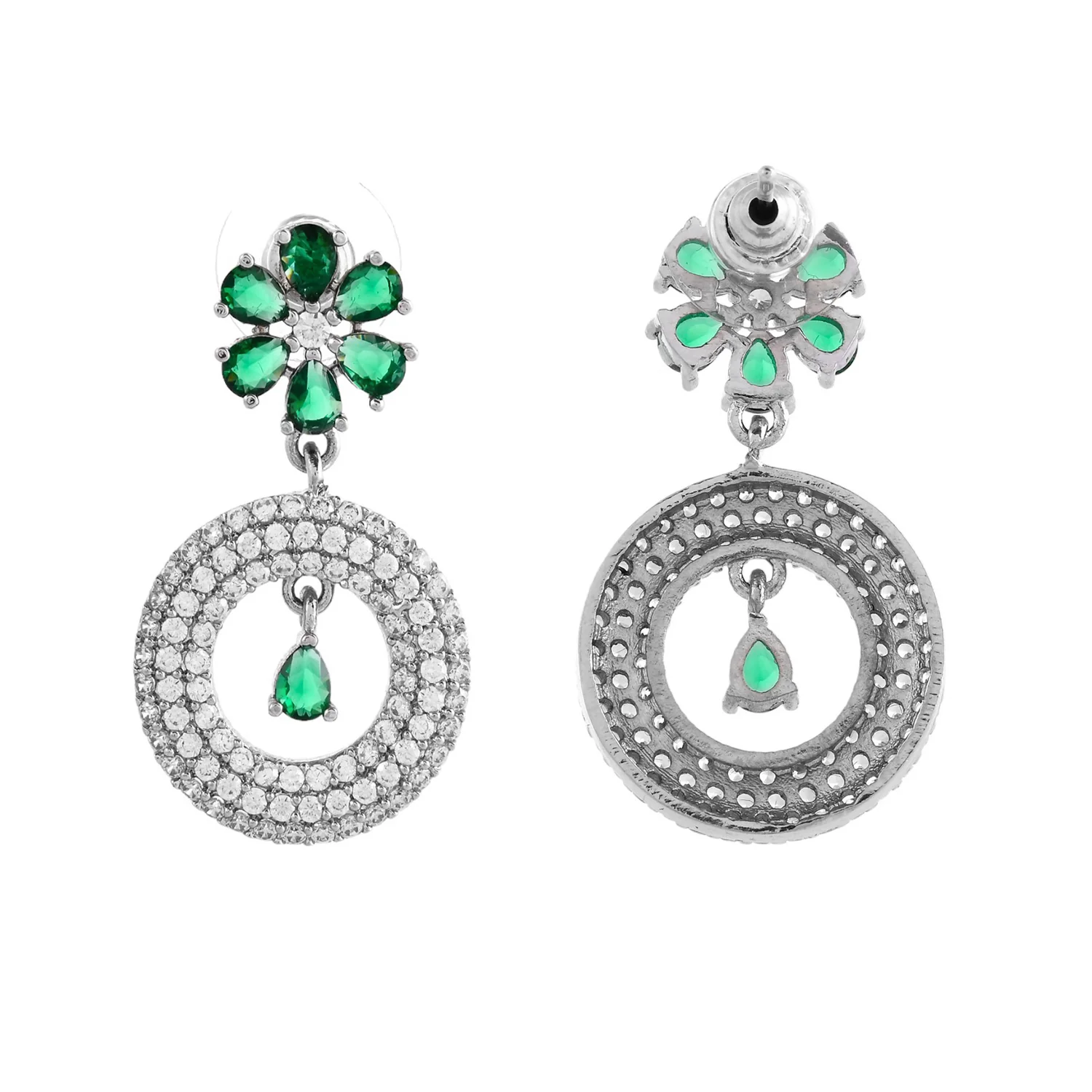Sparkling Opulance Radiant Floral American Diamond Dangler Earrings - Image 5