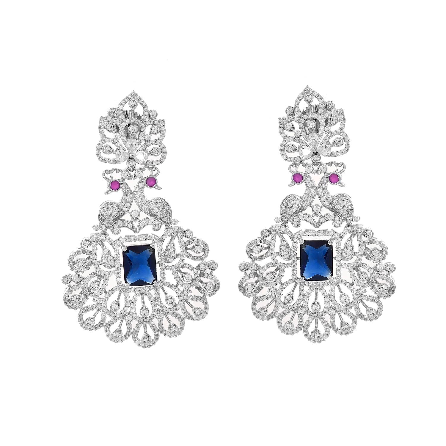 Sparkling Opulance Saphhire Plume American Diamond Necklace Set - Image 6