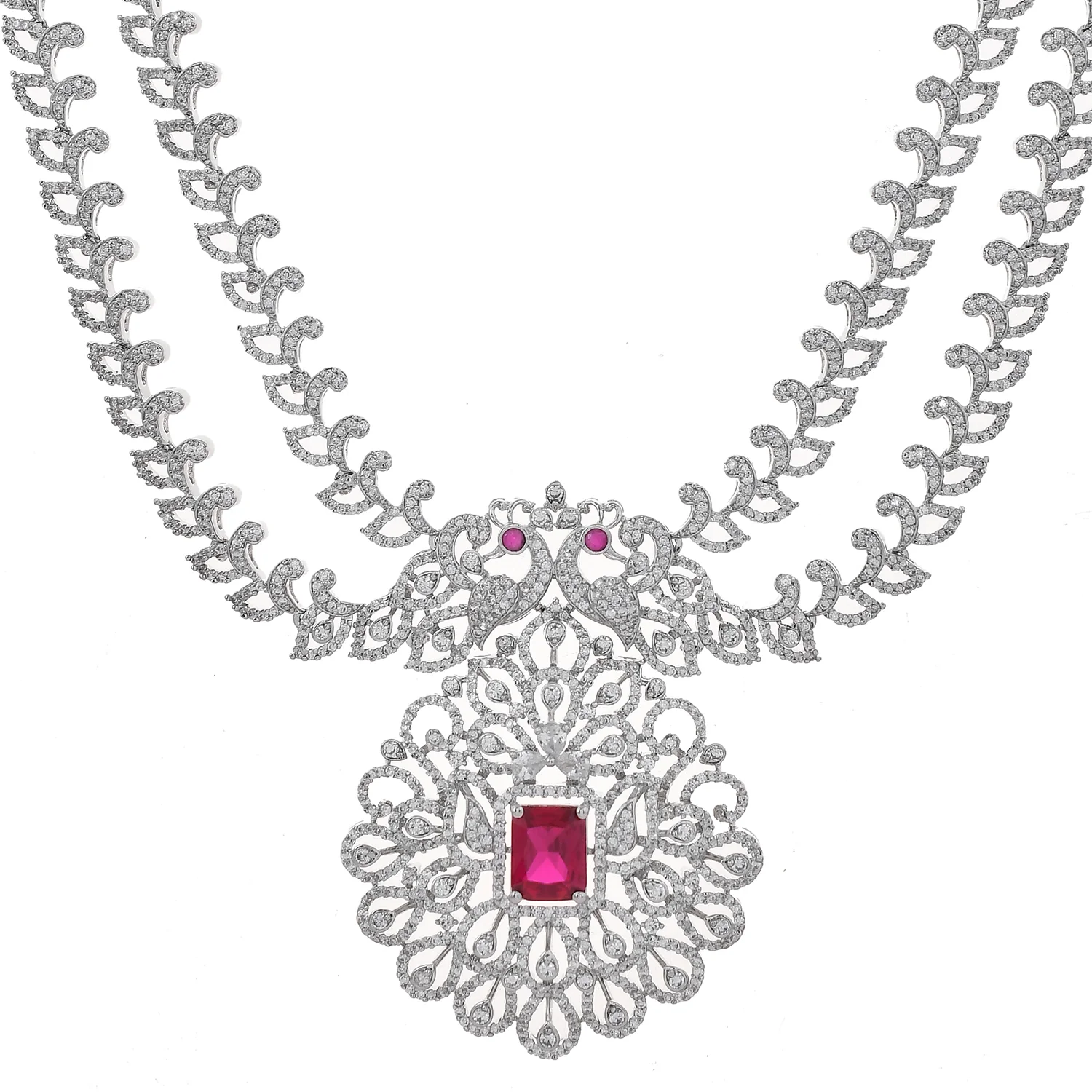 Sparkling Opulance Scarlet Plume American Diamond Necklace Set - Image 5
