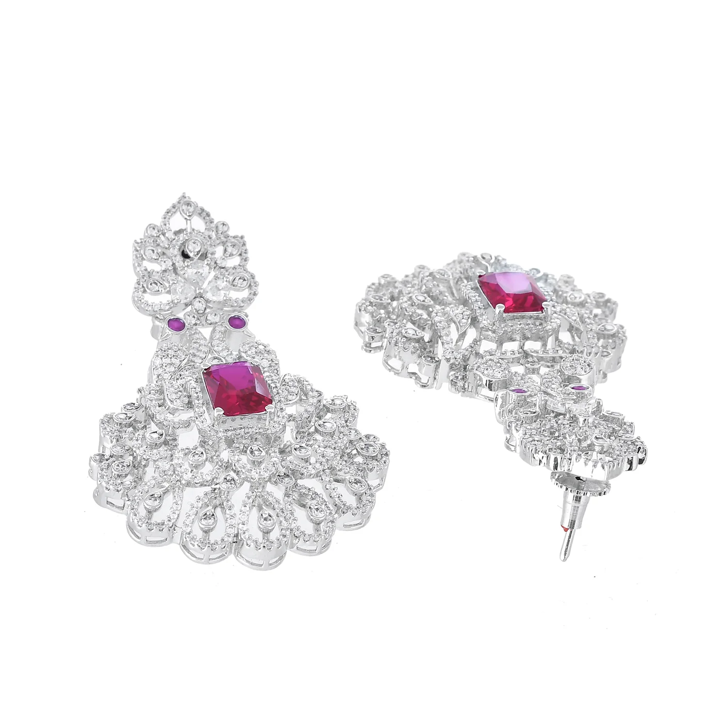 Sparkling Opulance Scarlet Plume American Diamond Necklace Set - Image 7