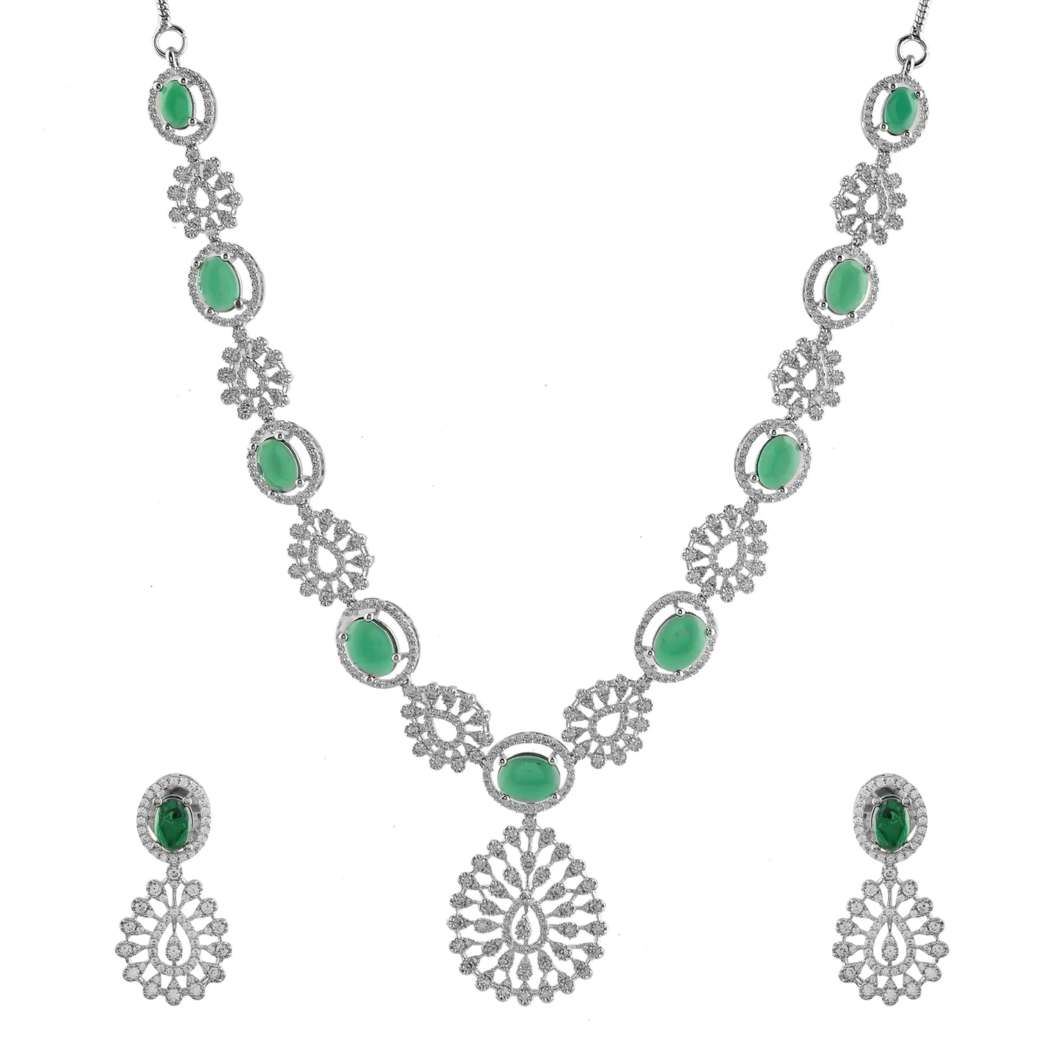 Sparkling Opulance Stunning Green American Diamond Necklace Set - Image 3
