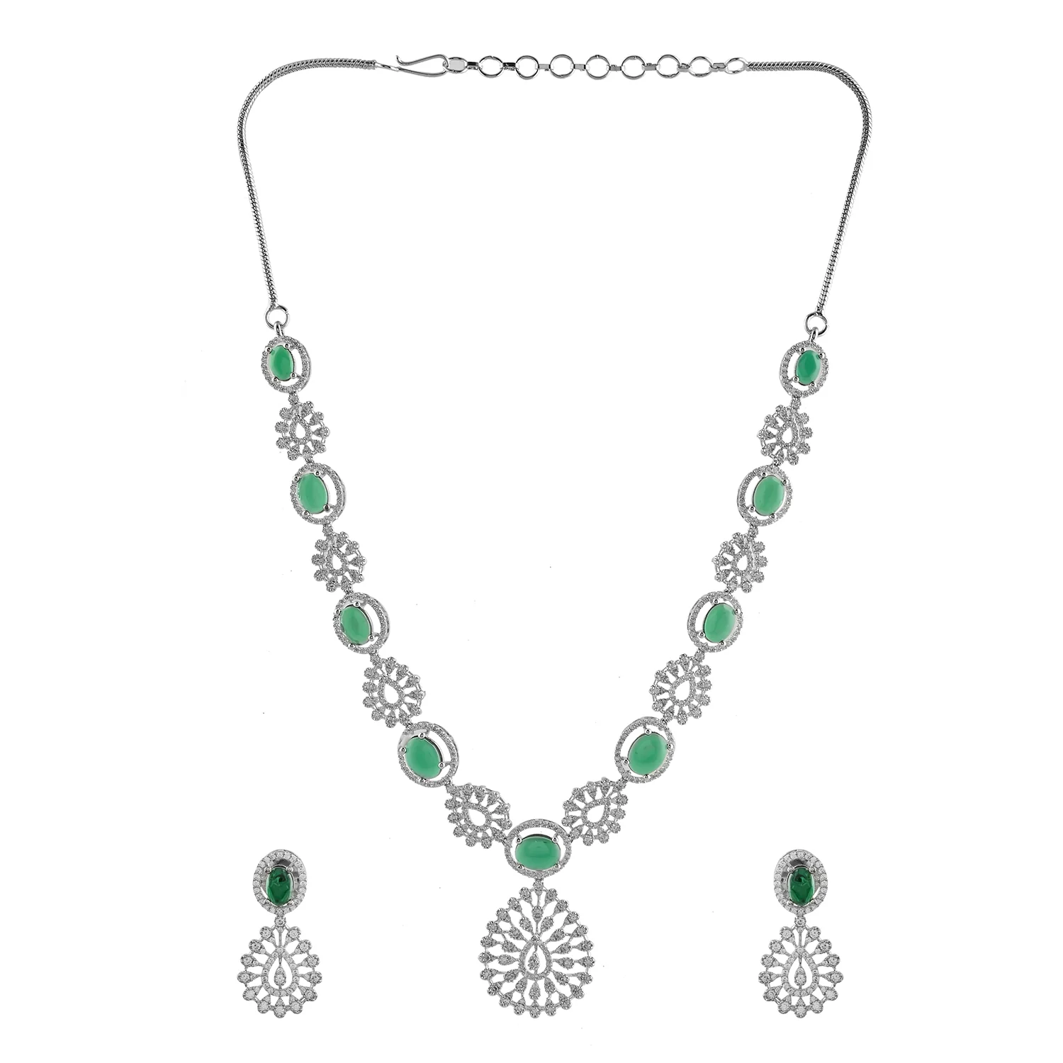 Sparkling Opulance Stunning Green American Diamond Necklace Set - Image 4