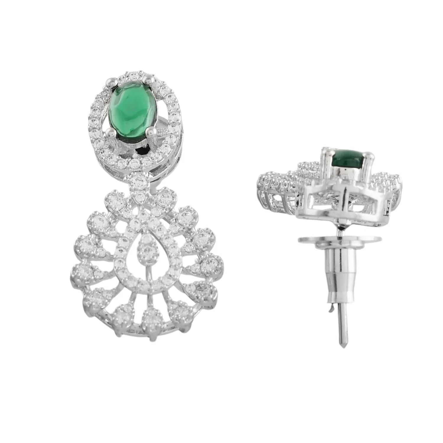 Sparkling Opulance Stunning Green American Diamond Necklace Set - Image 7