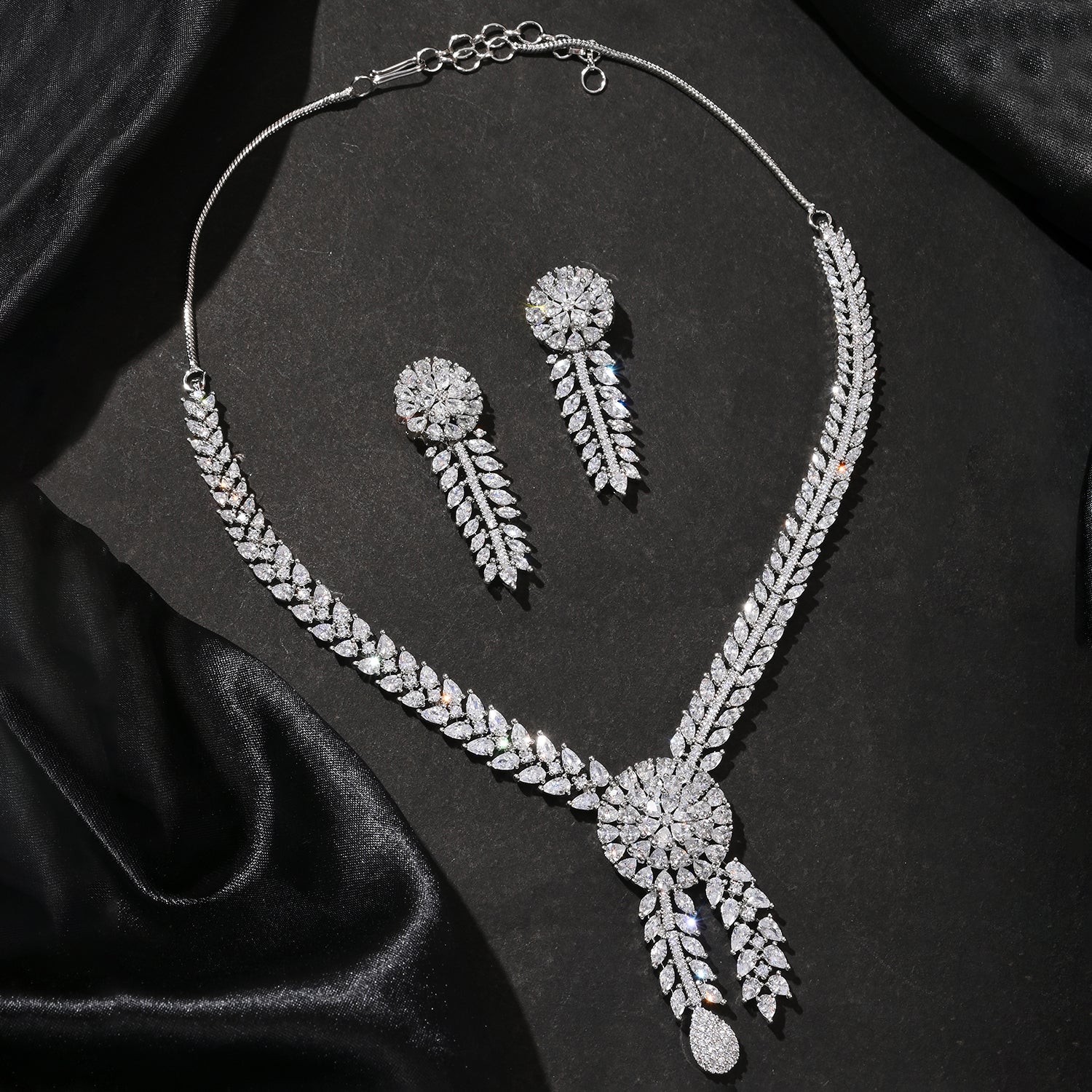 Sparkling Opulance Stunning Marquise American Diamond Necklace Set