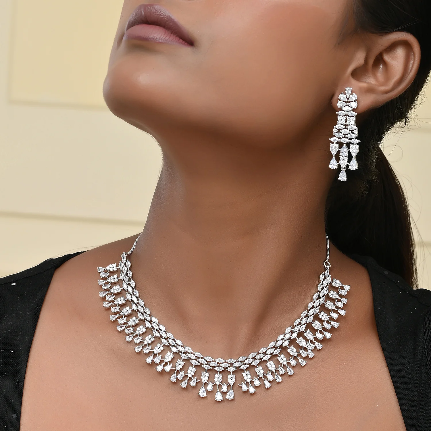 Sparkling Opulance Timeless American Diamond Necklace Set - Image 2
