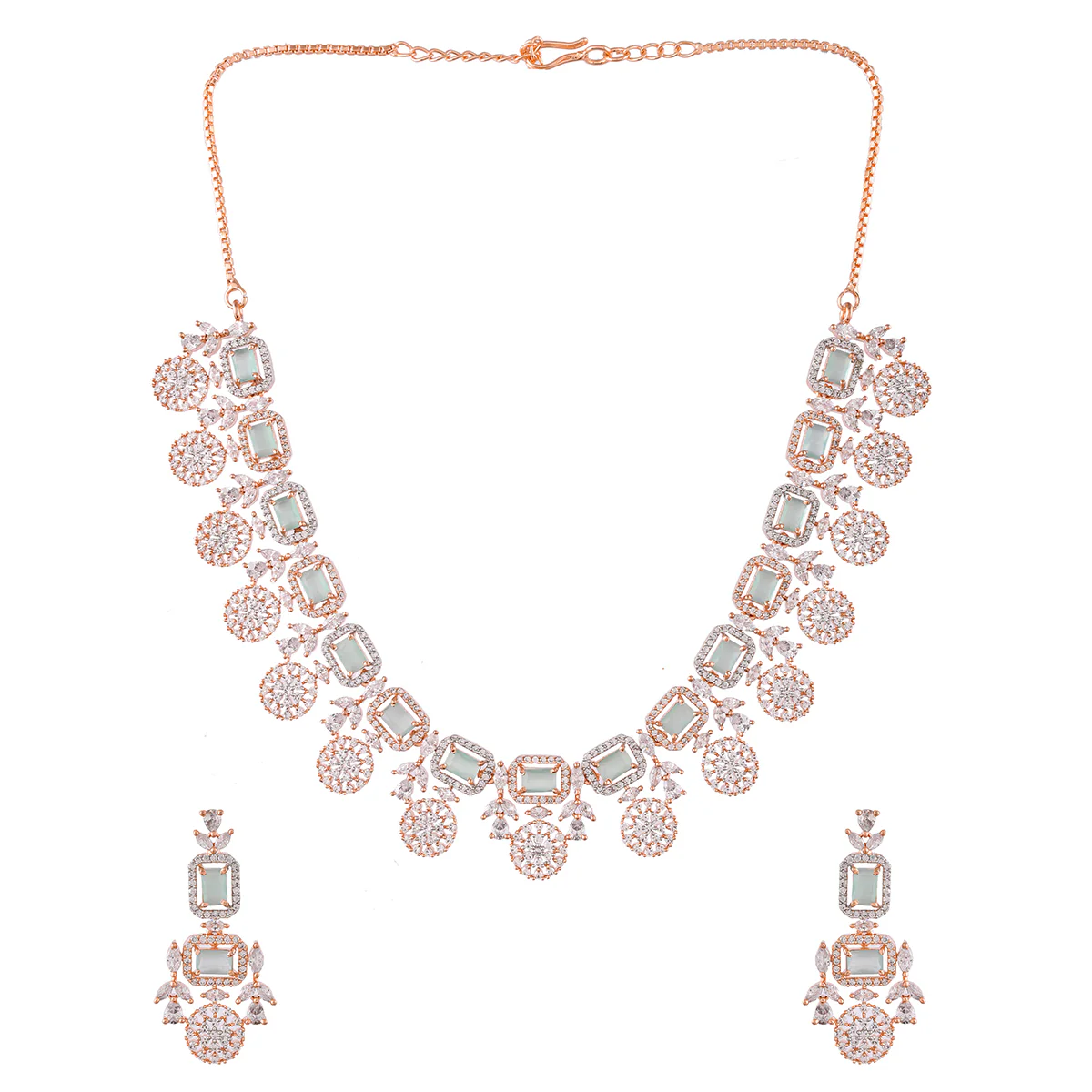 Sparkling Opulence White and Mint Green CZ Jewellery Set - Image 3