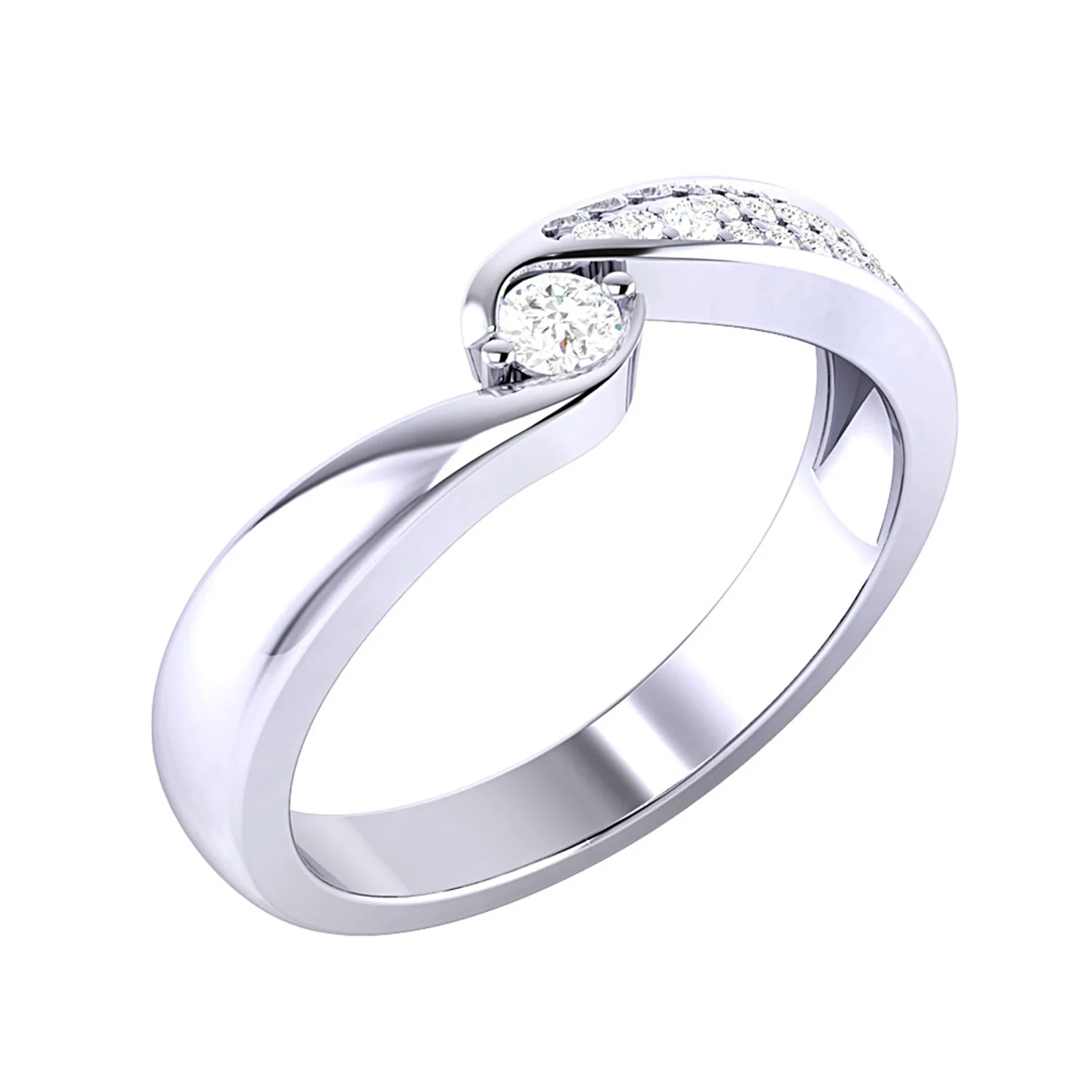 Sparkling Shank American Diamond Ring In Sterling Silver & Rhodium Finish - Image 2