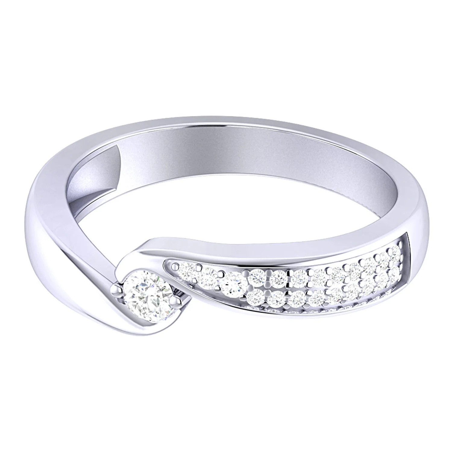 Sparkling Shank American Diamond Ring In Sterling Silver & Rhodium Finish - Image 3