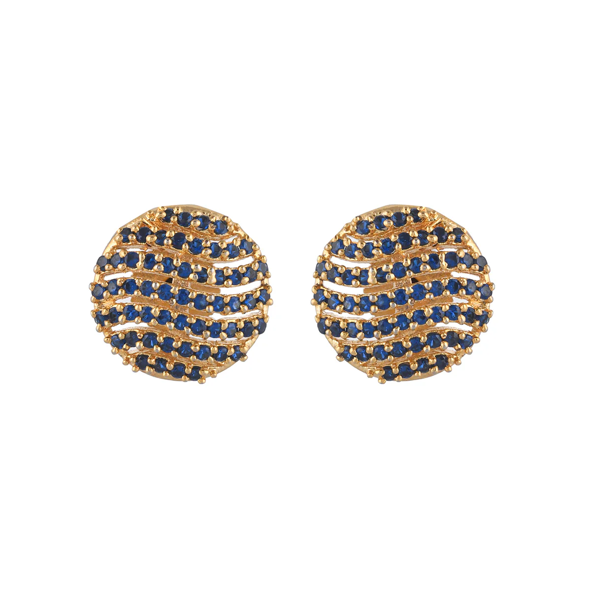 Sparling Elegance Royal Blue Round Cut Zircons Brass Gold Plated Earrings - Image 3