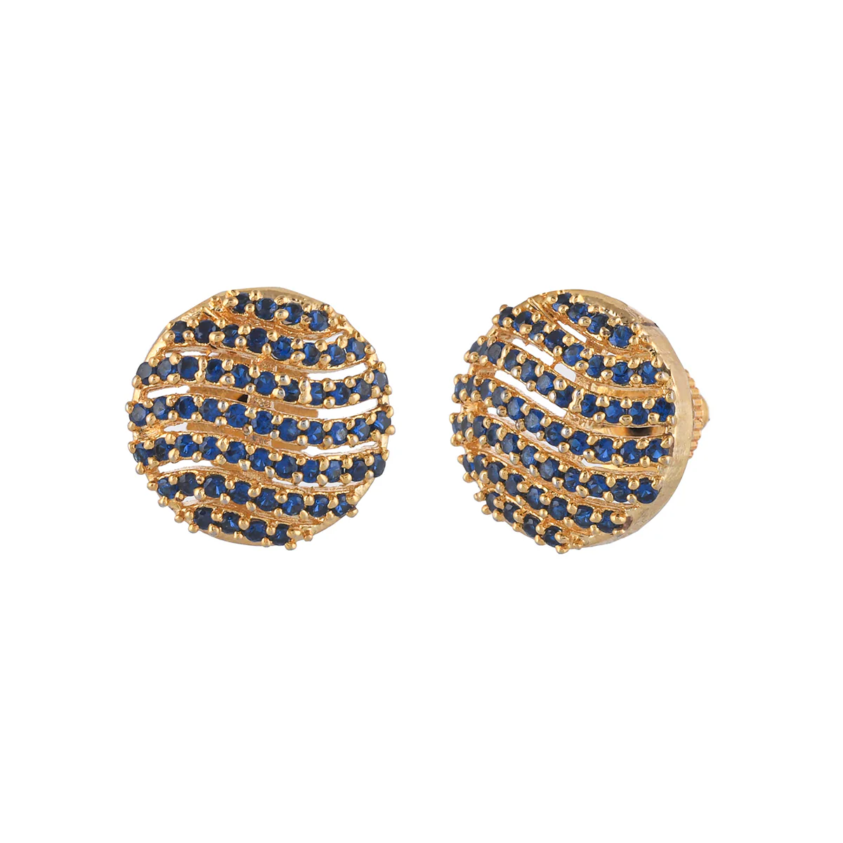 Sparling Elegance Royal Blue Round Cut Zircons Brass Gold Plated Earrings - Image 4