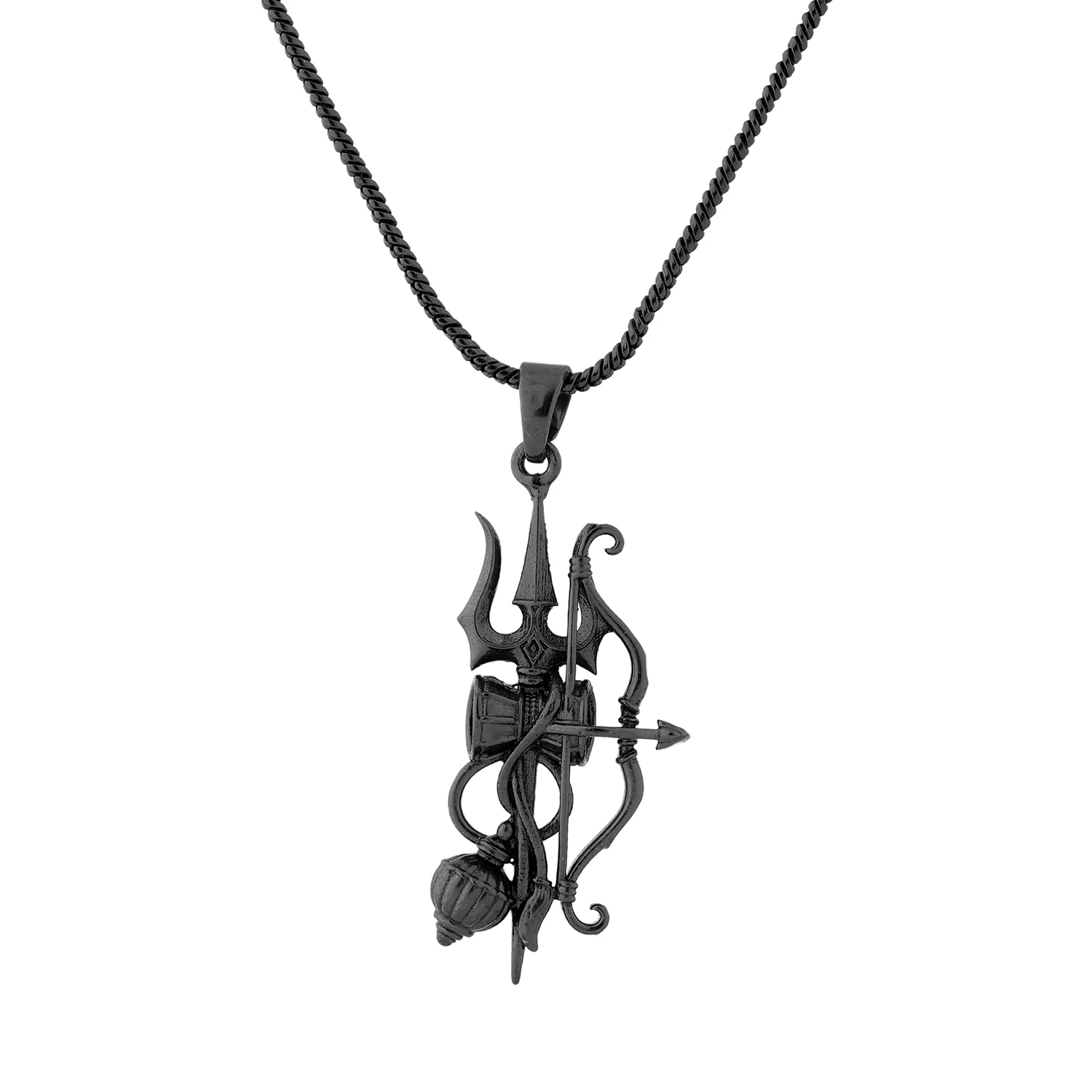 Spiritual Trishul Flame Black Rhodium Pendant Necklace For Men - Image 2
