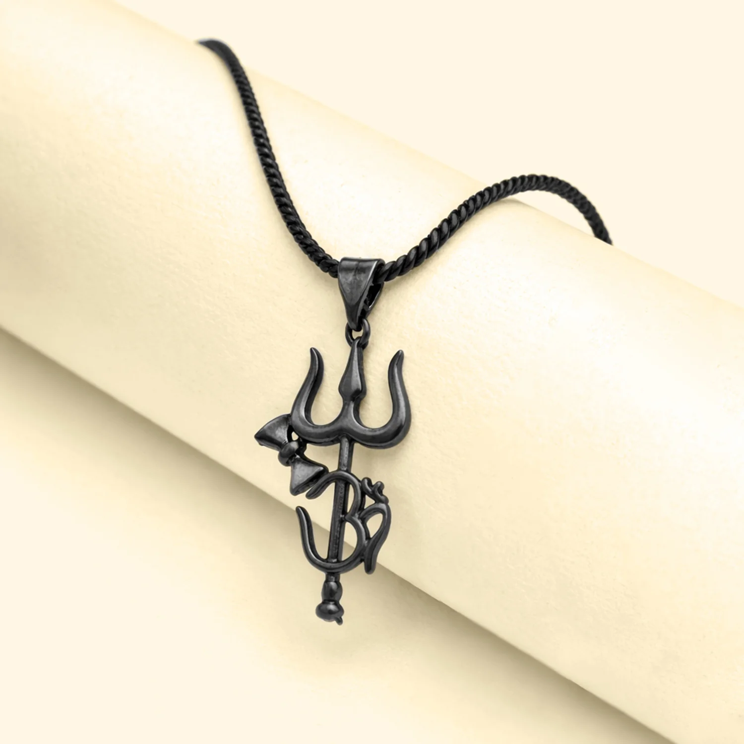 Spiritual Trishul Shakti Black Rhodium Pendant Necklace For Men