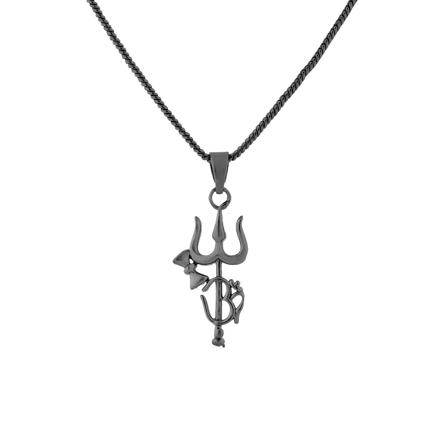 Spiritual Trishul Shakti Black Rhodium Pendant Necklace For Men - Image 2