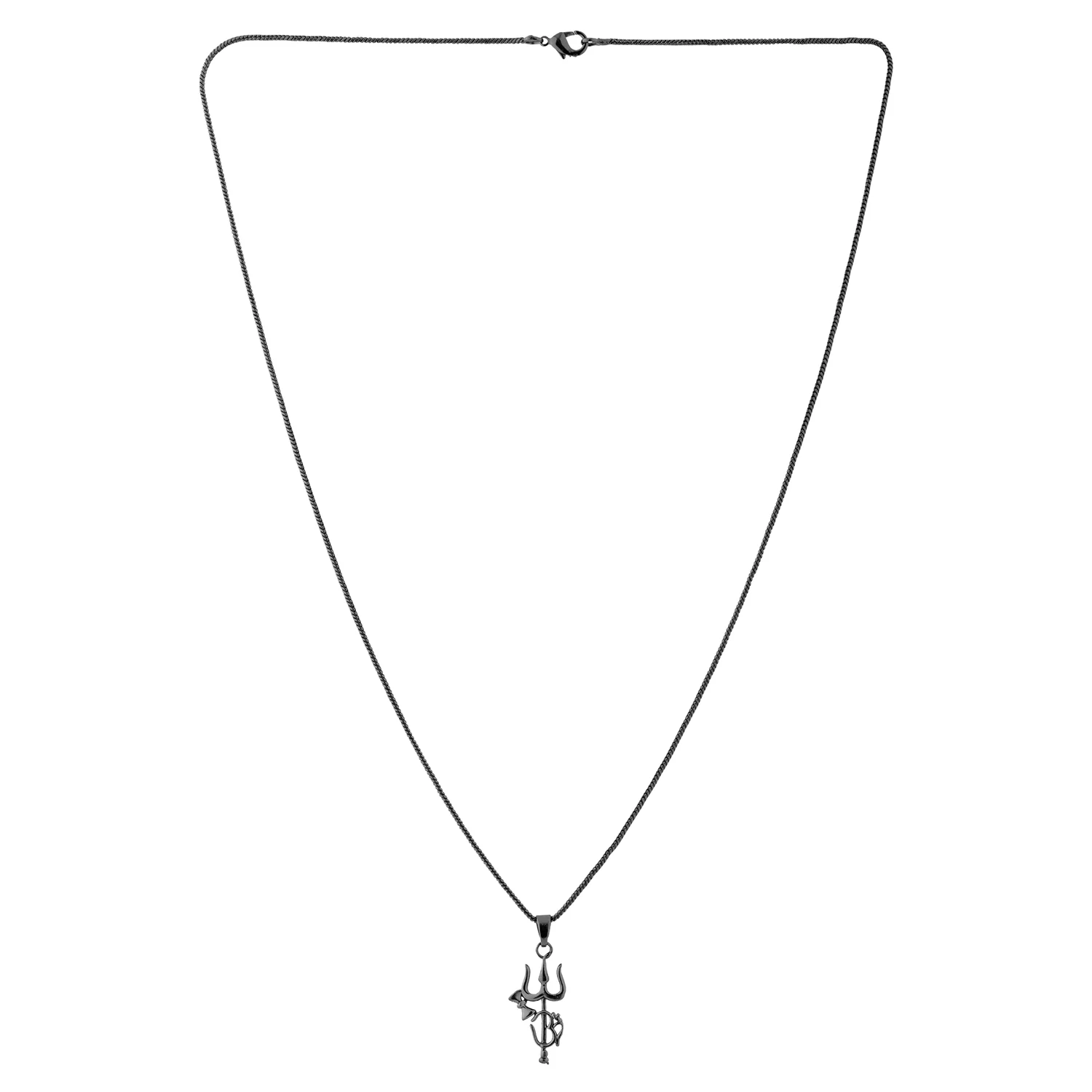 Spiritual Trishul Shakti Black Rhodium Pendant Necklace For Men - Image 3